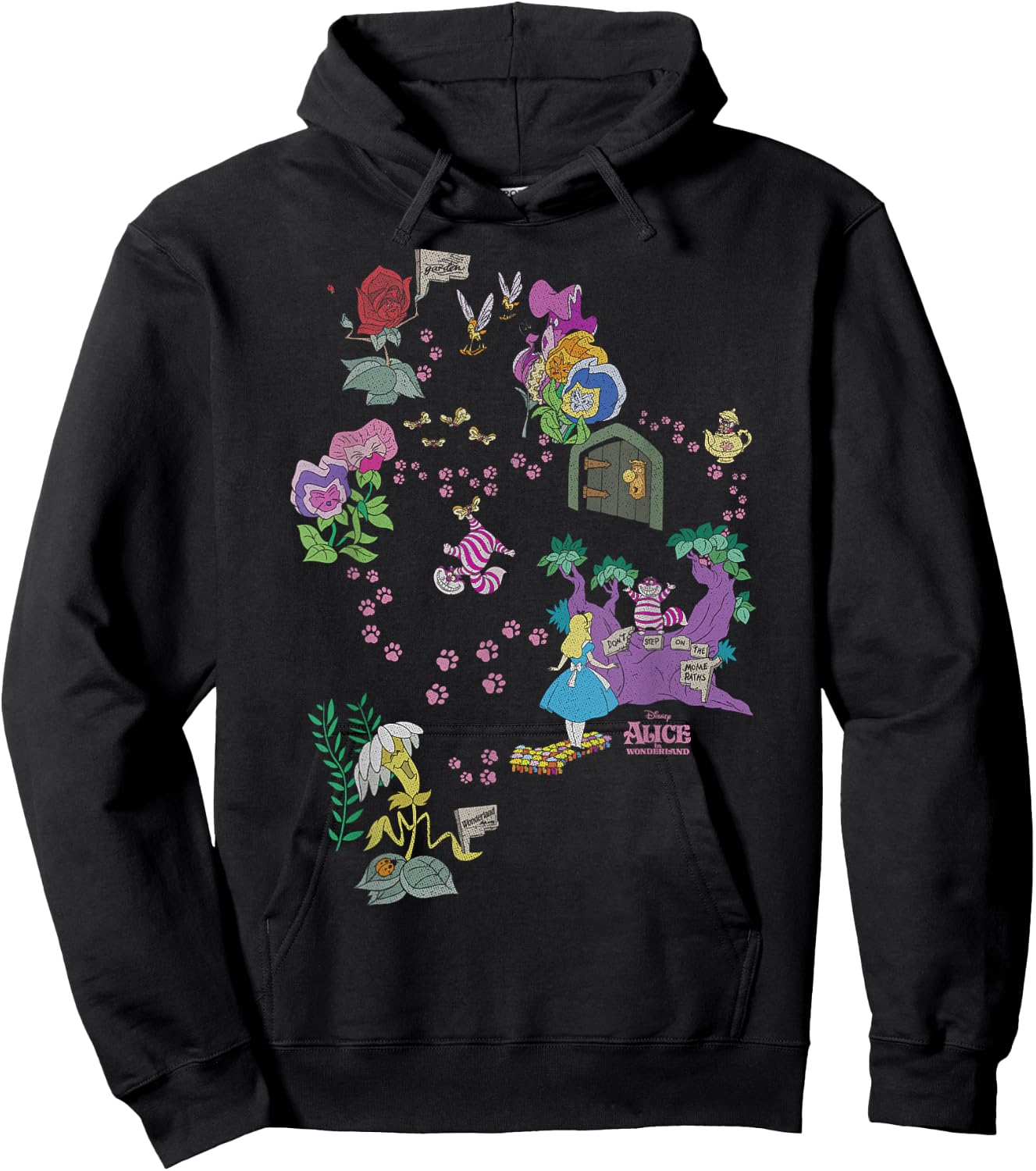 Disney Alice in Wonderland Cheshire Cat Paw Prints Map Small Hoodie - Hoodie | Black