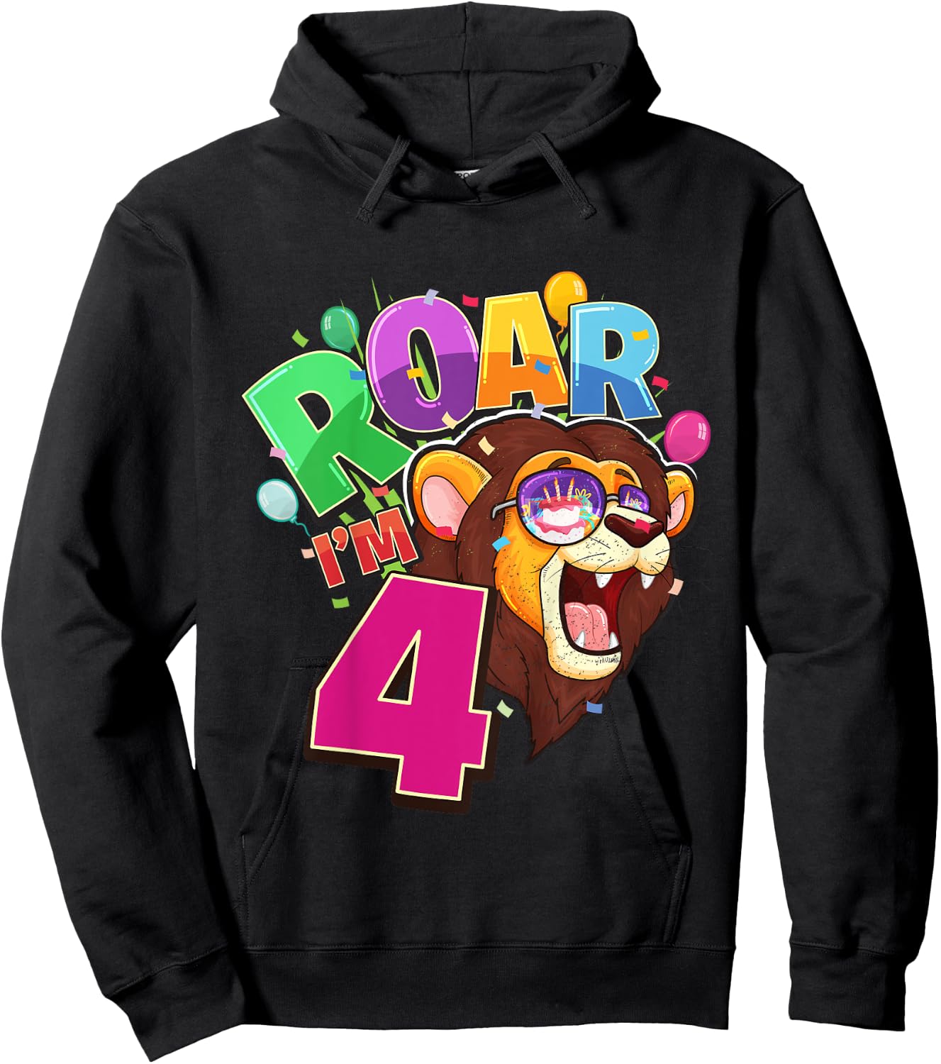 4th Birthday ROAR I'M 4 Year Old Lion Safari Party Gift Hoodie - Hoodie | Black