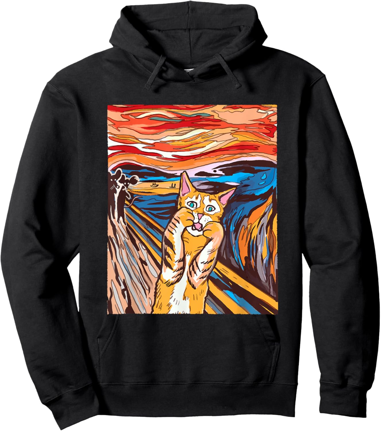 Funny Tabby Cat Painting The Scream of Munch Parody Women Kids Hoodie - Hoodie | Black