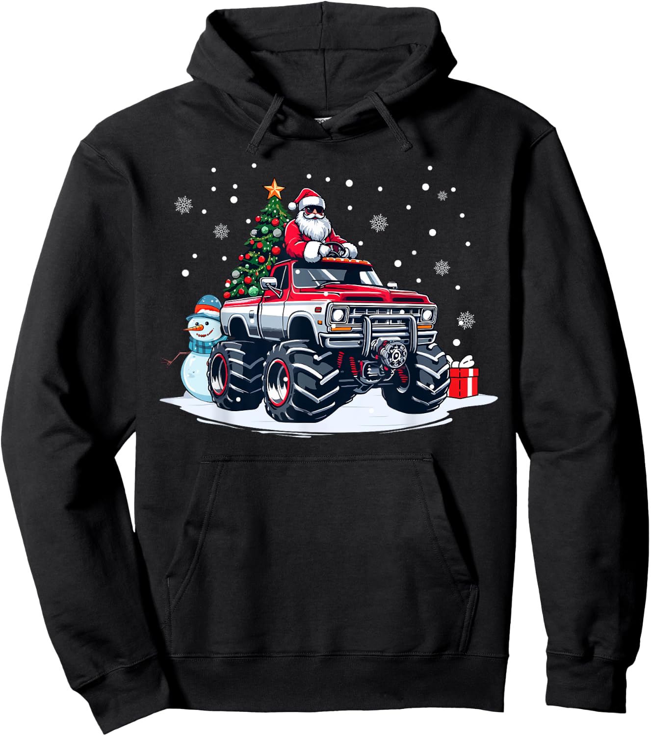 Funny Christmas Santa Monster Truck Youth Boys Kids Hoodie - Hoodie | Black