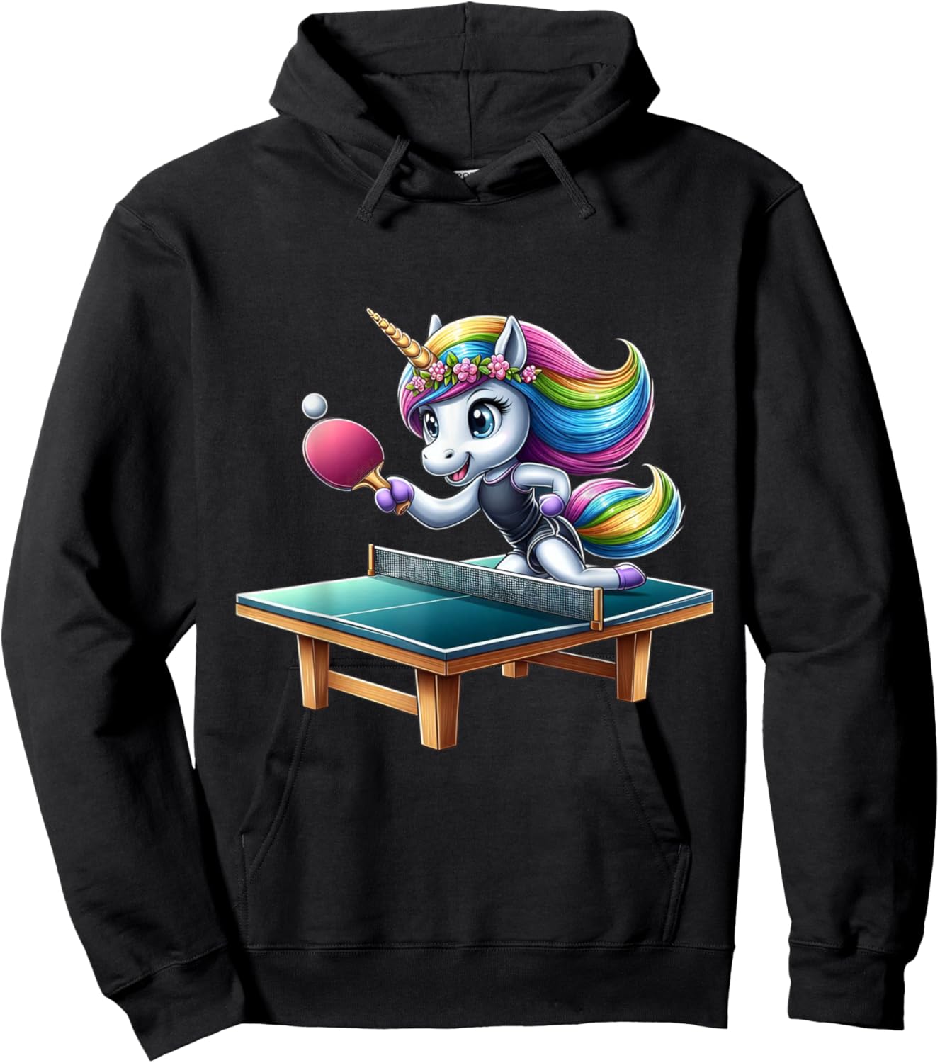 Unicorn Table Tennis Ping Pong Boys Girls Women Kids Teens Hoodie - Hoodie | Black