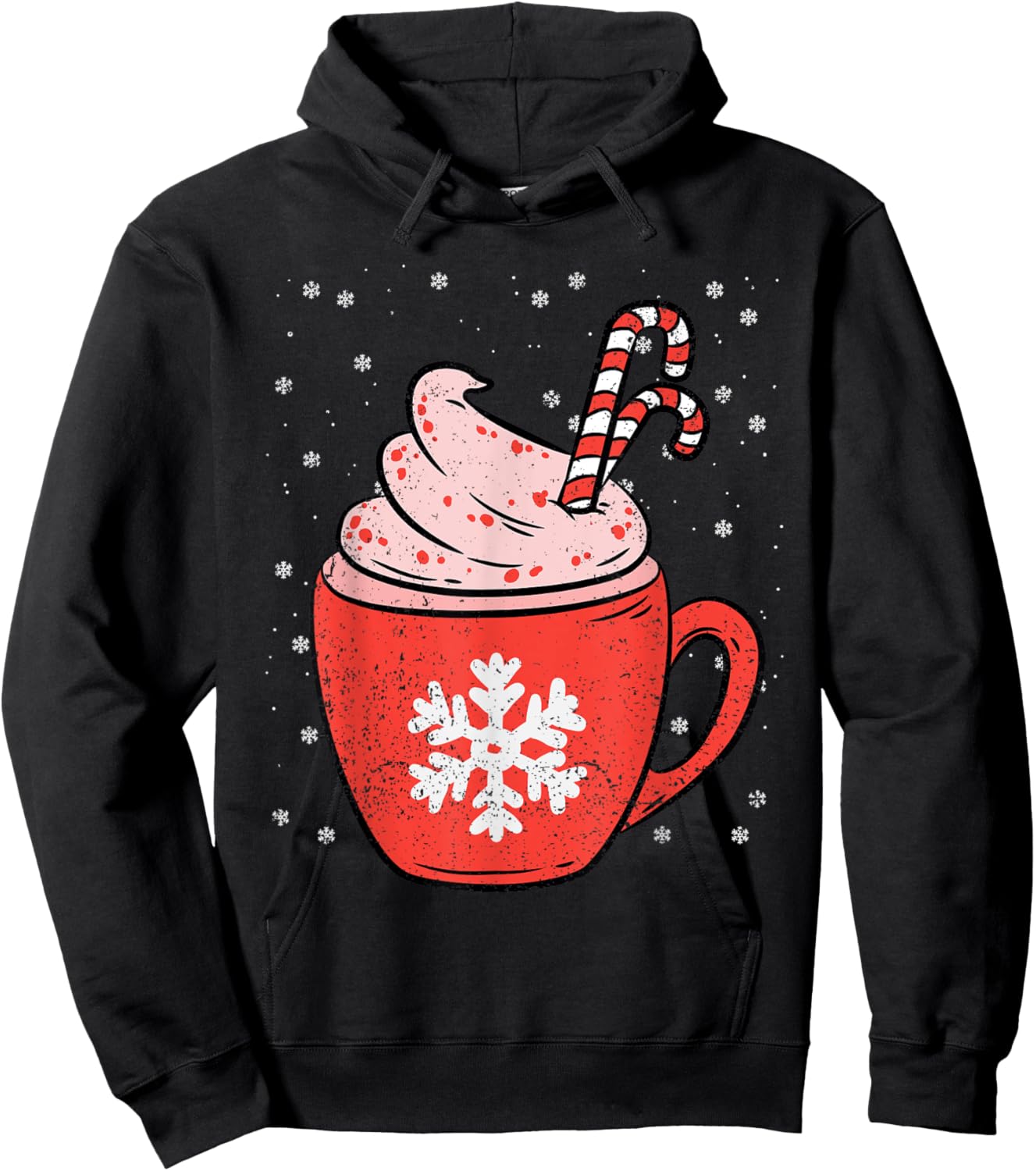 Coffee Candy Cane Christmas Pajama X-mas Snowflakes Hoodie - Hoodie | Black