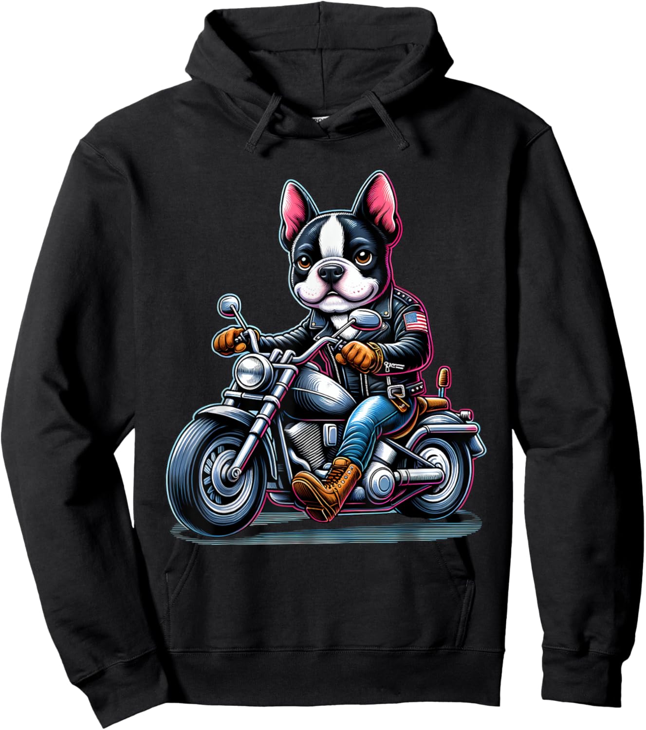Biker Boston Terrier Dog Riding Motorbike Hoodie - Hoodie | Black