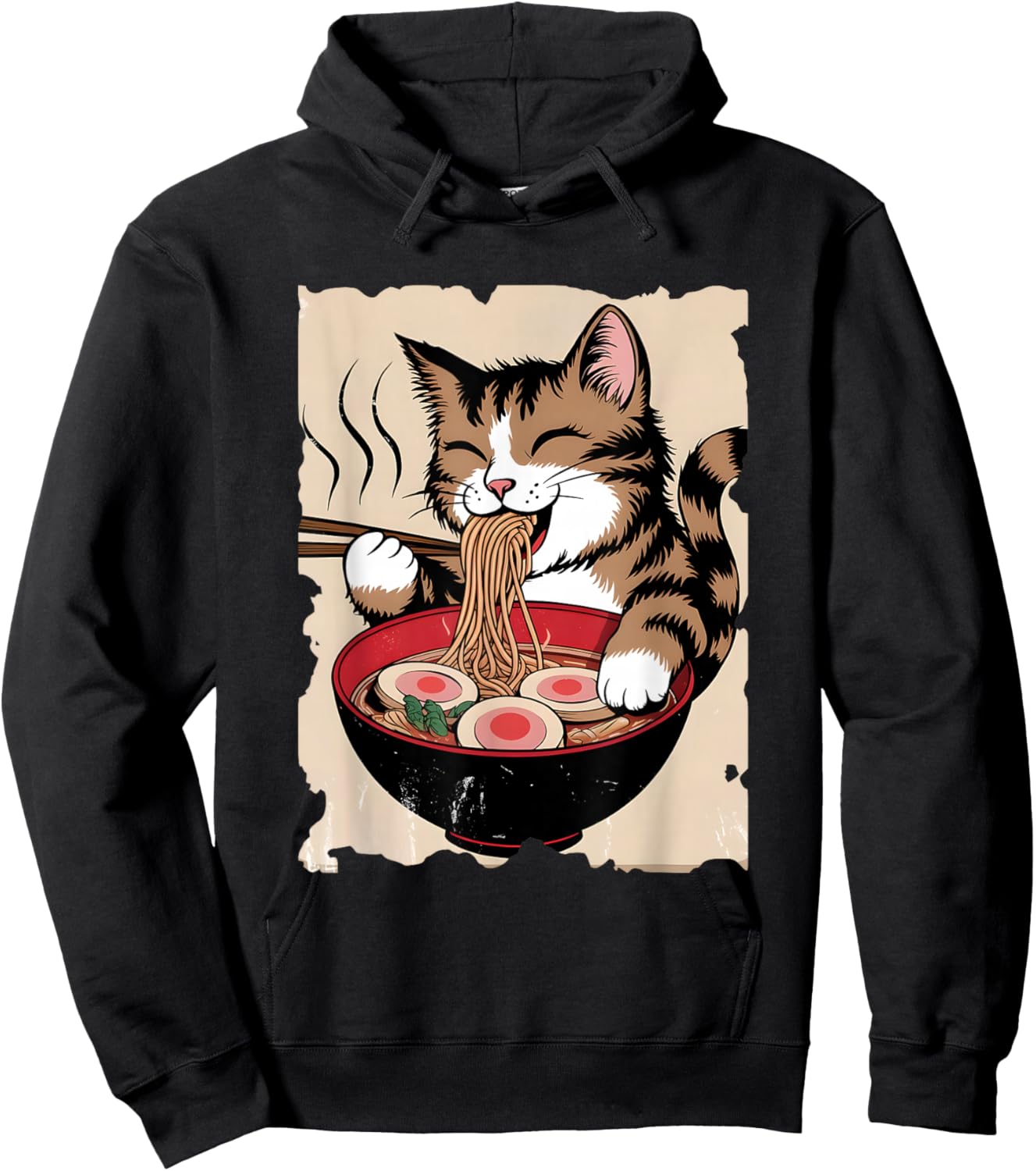 Retro Ramen Apparel Gifts Cat Eating Ramen - Funny Noodle Soup Lover Kawaii -Adults Black Small Hoodie - Hoodie | Black
