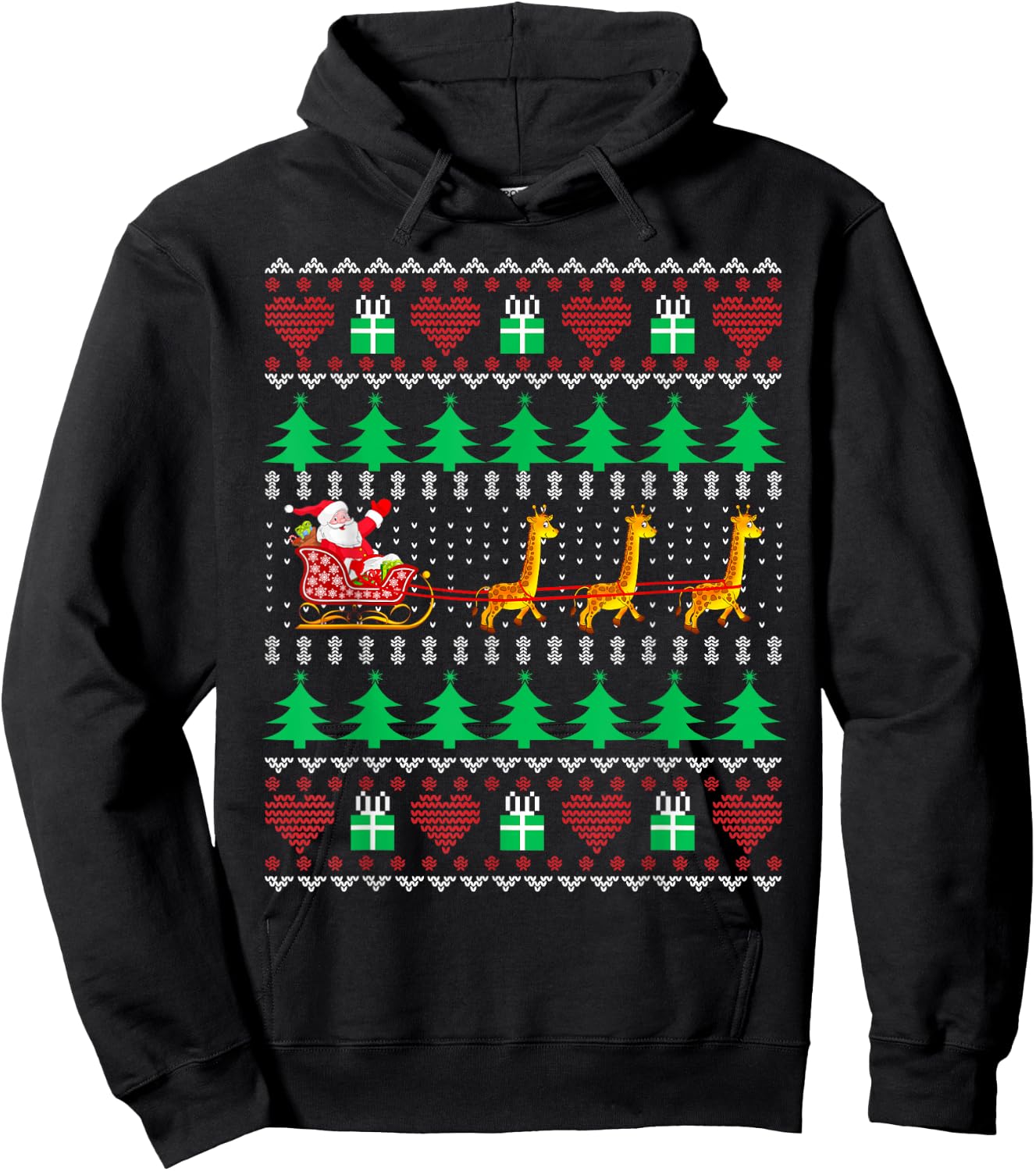 Giraffe Christmas Light Ugly Sweater Giraffe Lover Xmas Gift Hoodie - Hoodie | Black