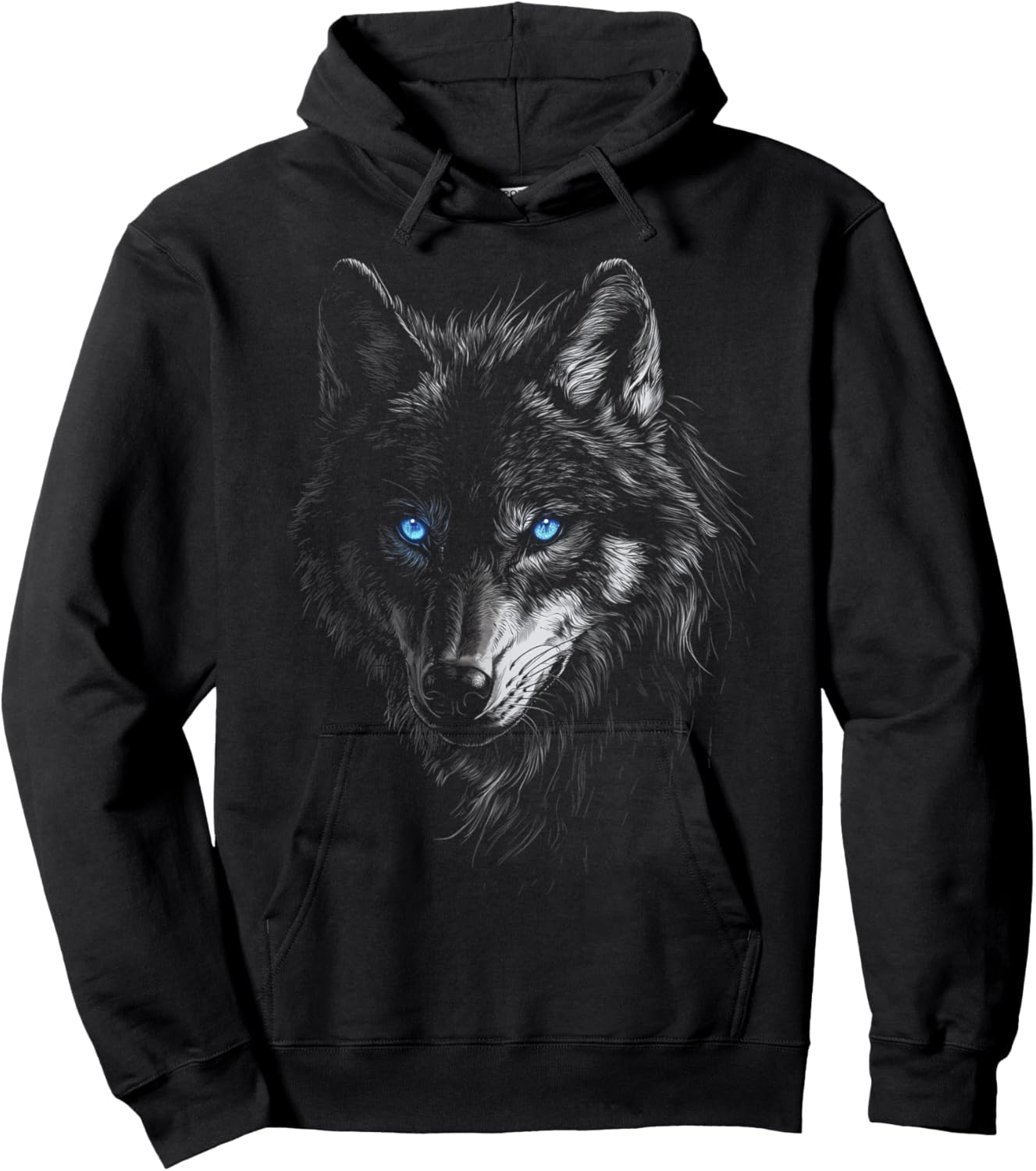 Mystic Wolf with Blue Eyes Animal Art Graphic Wolves Hoodie - Hoodie | Black