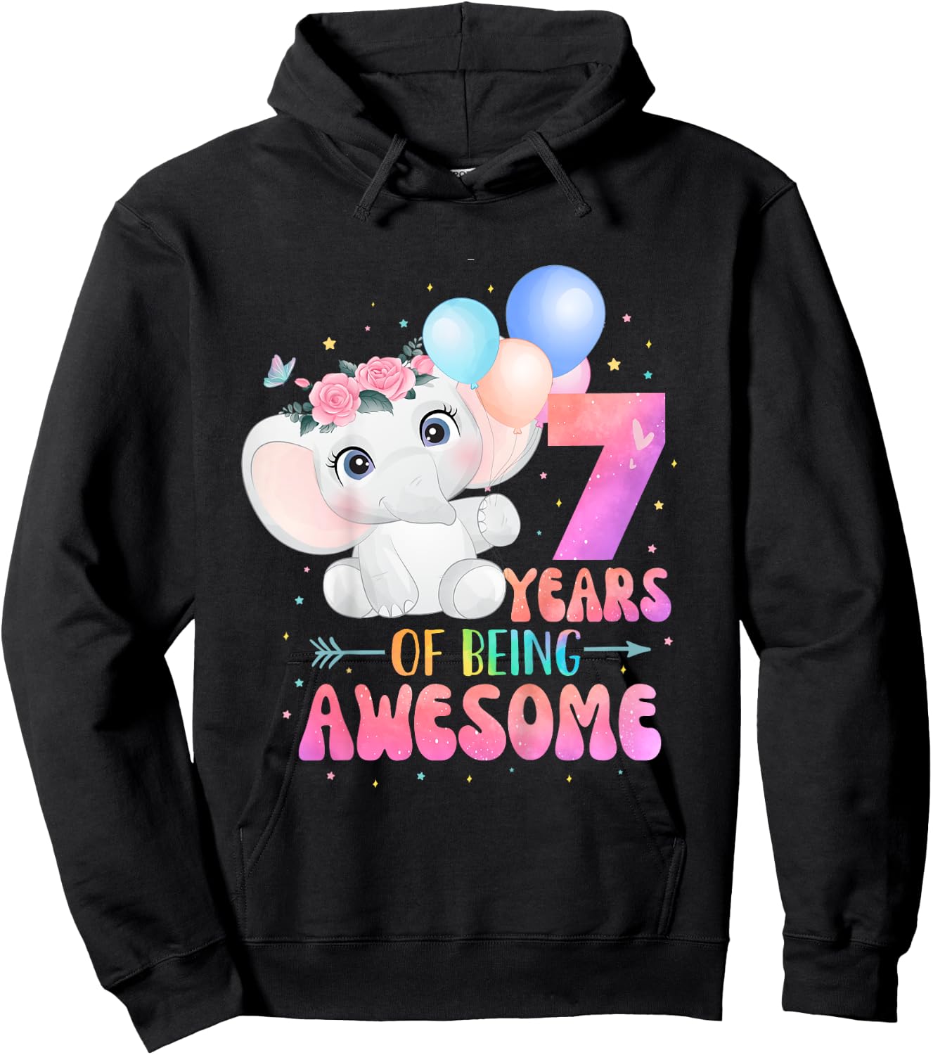 7 Years Of Being Awesome Cute Elephant 7th Birthday Girl Hoodie - Hoodie | Black