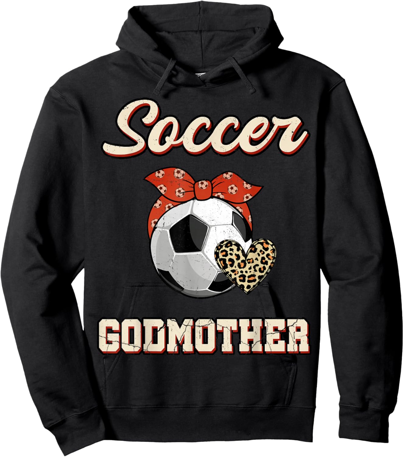 Soccer Godmother Bandana Leopard Heart Fans Mother's Day Hoodie - Hoodie | Black