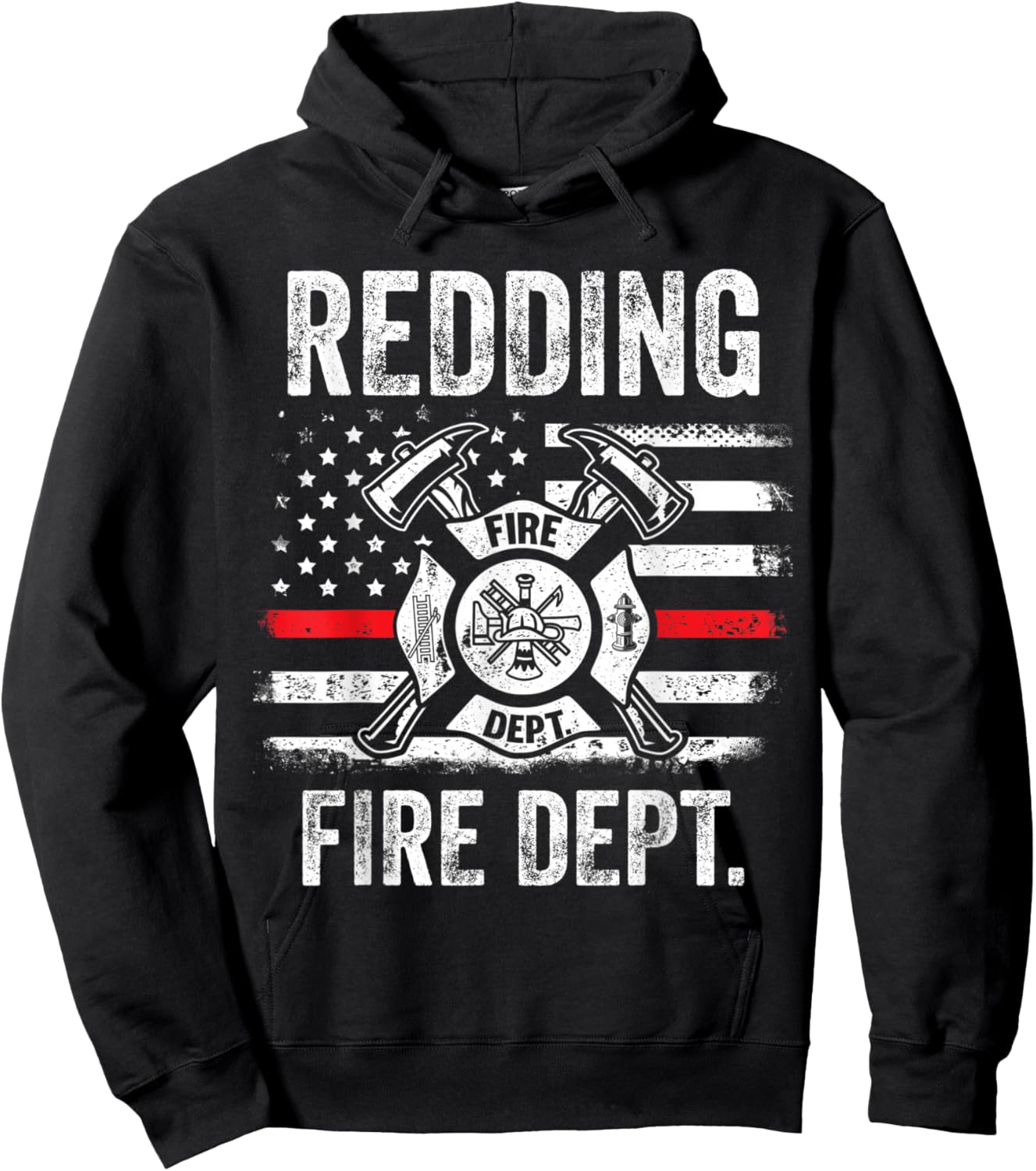 Redding California Fire Department Thin Red Line Fireman Hoodie - Hoodie | Black