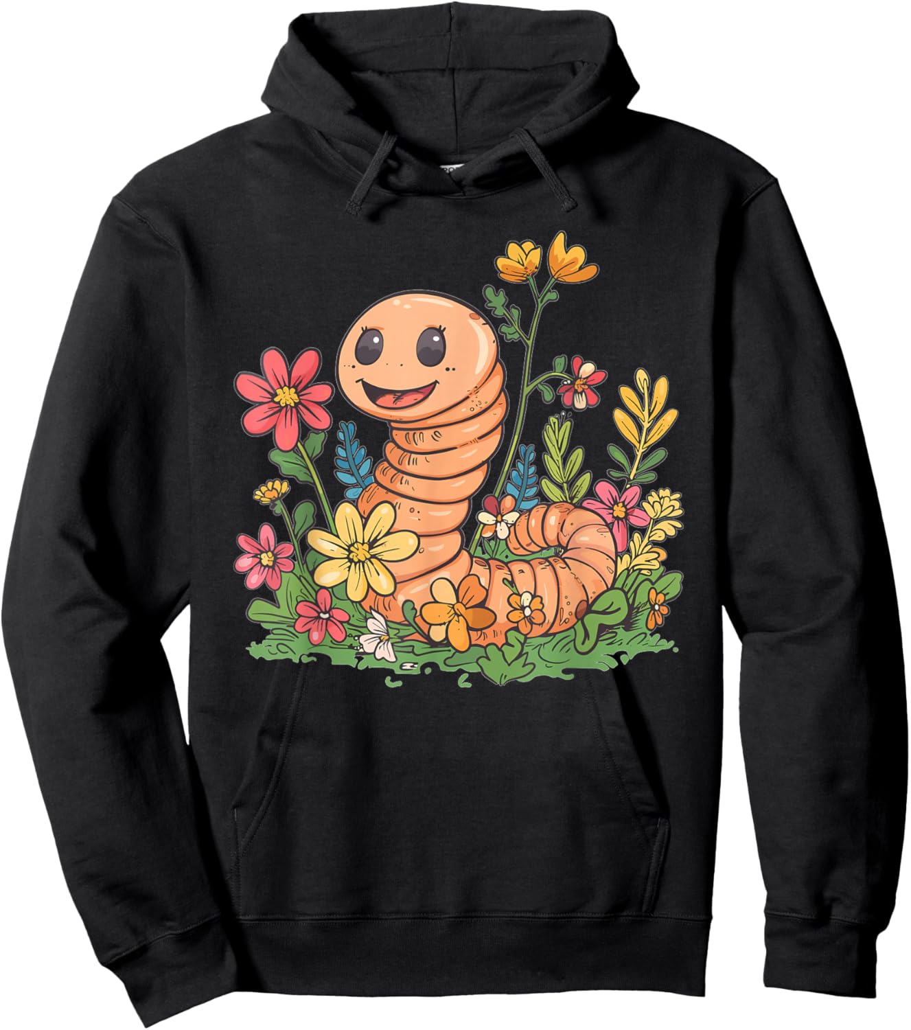 Cute Worm with Flowers I Kids Worm Hoodie - Hoodie | Black