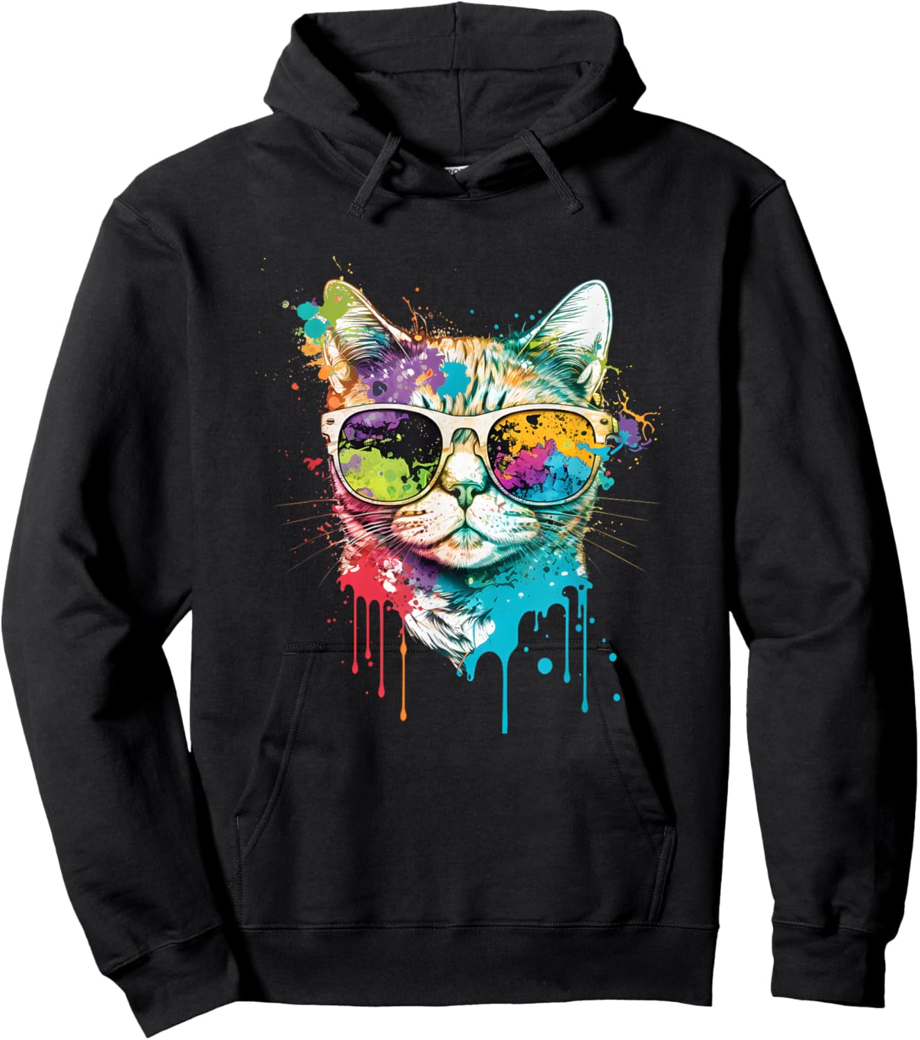 Colorful Cool Cat – Retro Sunglasses Streetwear Cat Hoodie - Hoodie | Black