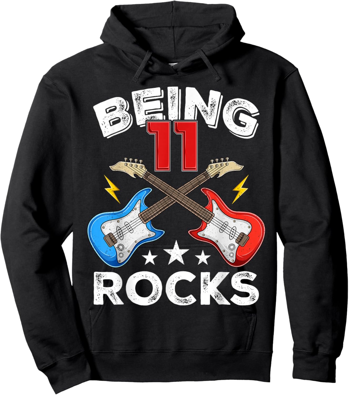 Being 11 Rocks Guitar 11 Year Old Funny 11th Birthday Kids Hoodie - Hoodie | Black