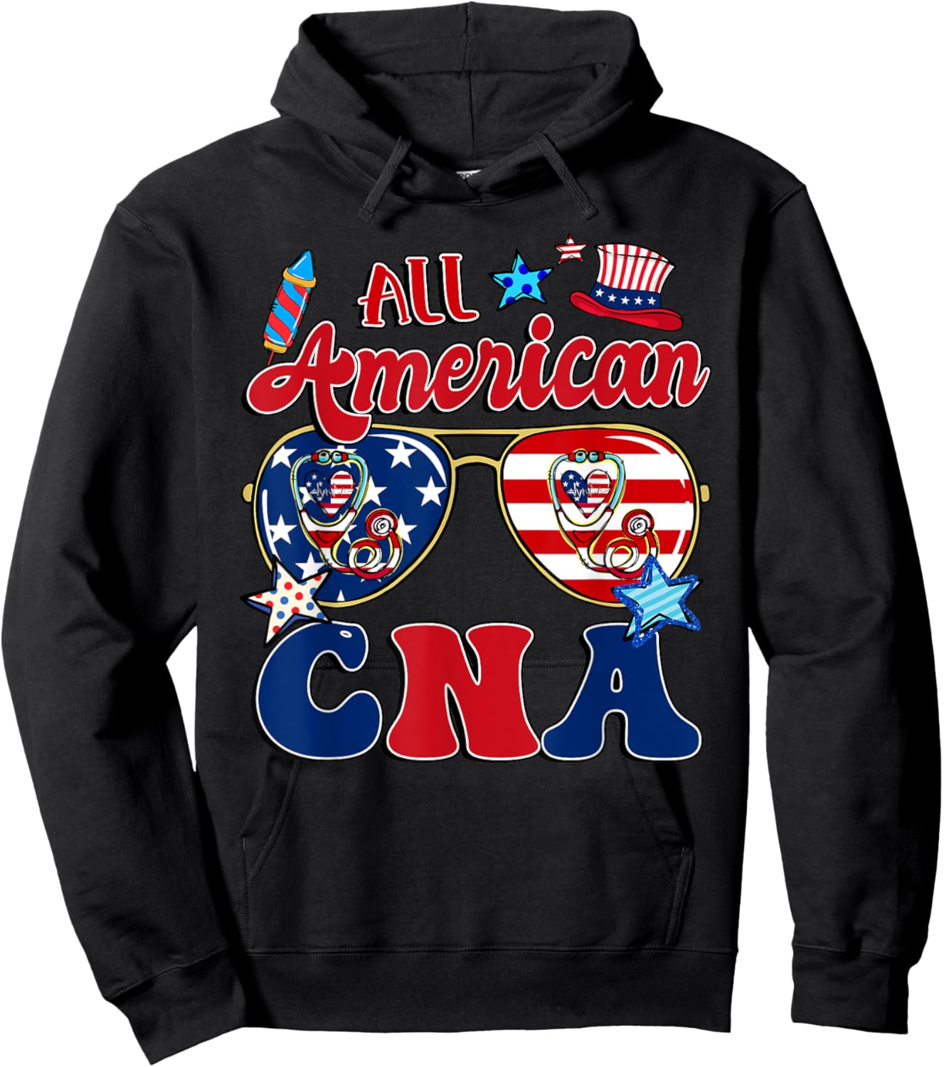 All American CNA Sunglasses American Flag 4th Of July Hoodie - Hoodie | Black
