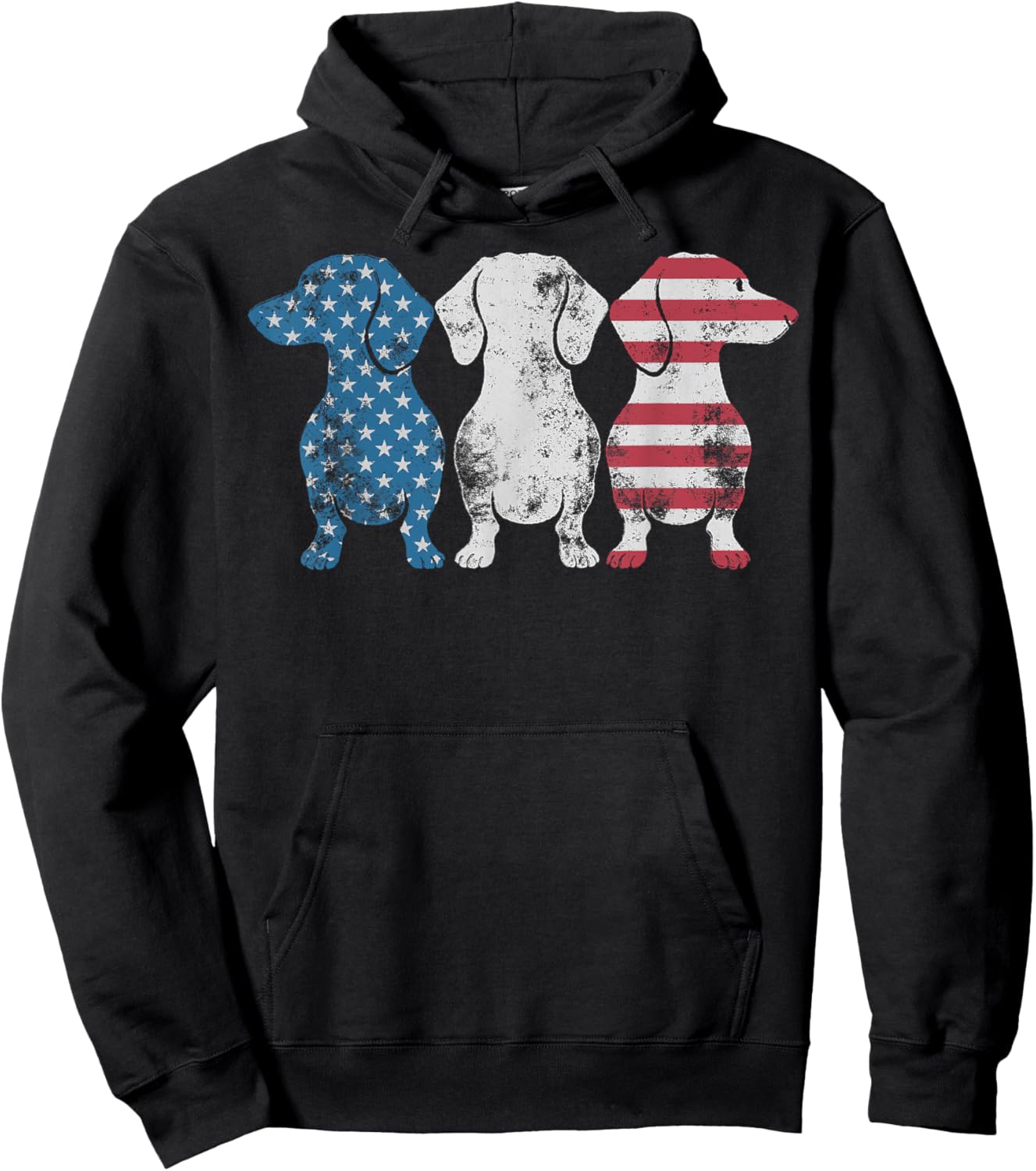 Patriotic Dachshund Dog USA Flag Sunglasses 4th of July Hoodie - Hoodie | Black