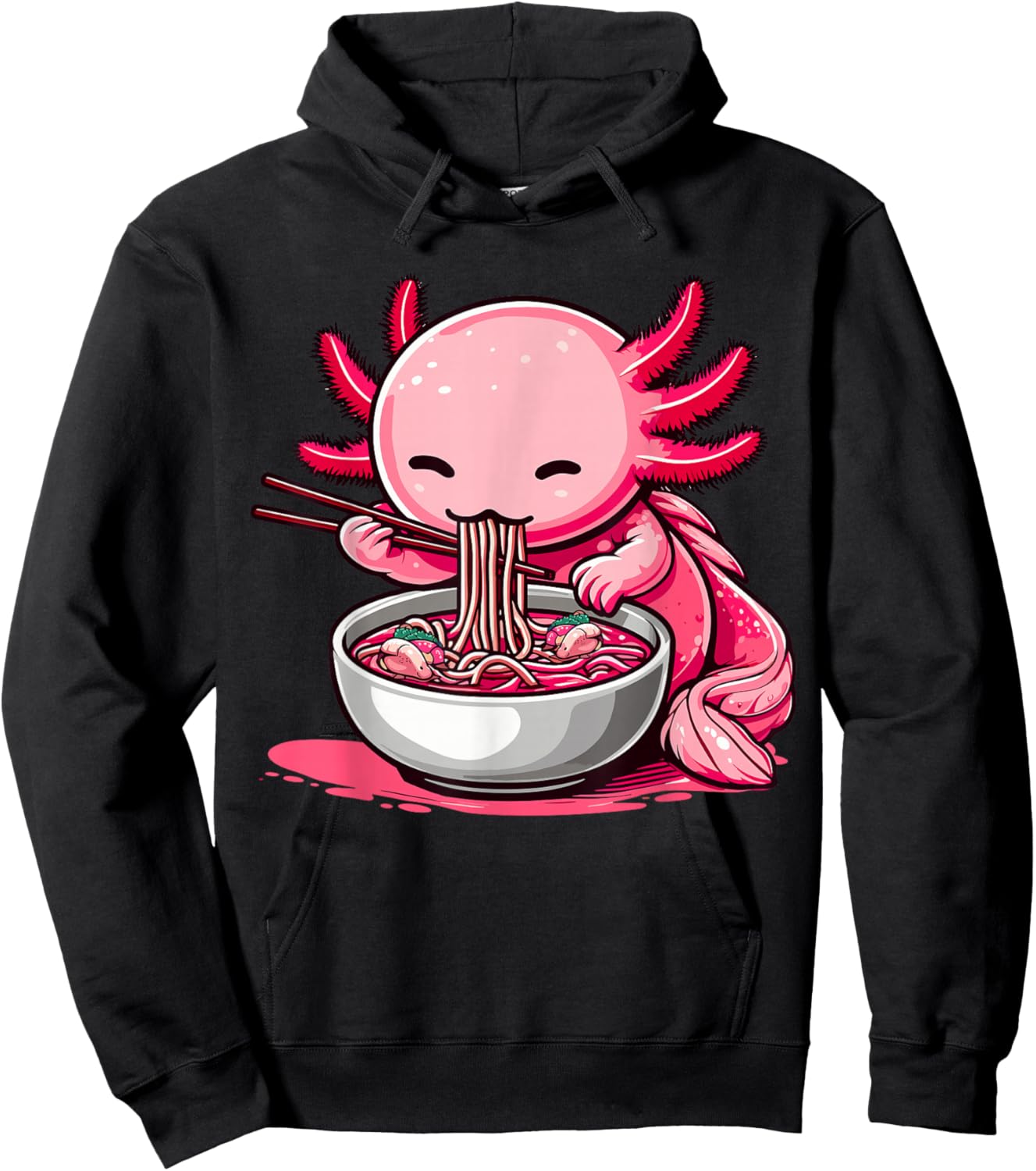 Funny Axolotl Noodle Gifts Anime Kawaii Axolotl Eating Ramen Noodles Kids Teen Adult Black Small Hoodie - Hoodie | Black