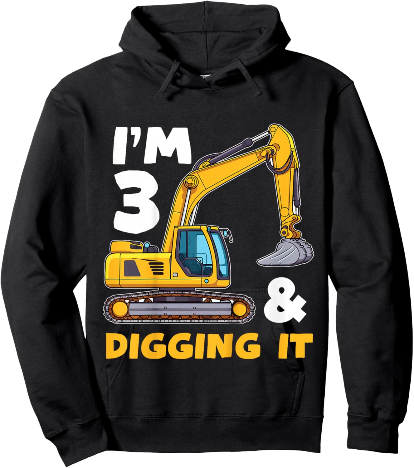 Kids Construction Truck 3rd Birthday Boy Excavator BDay Hoodie - Hoodie | Black