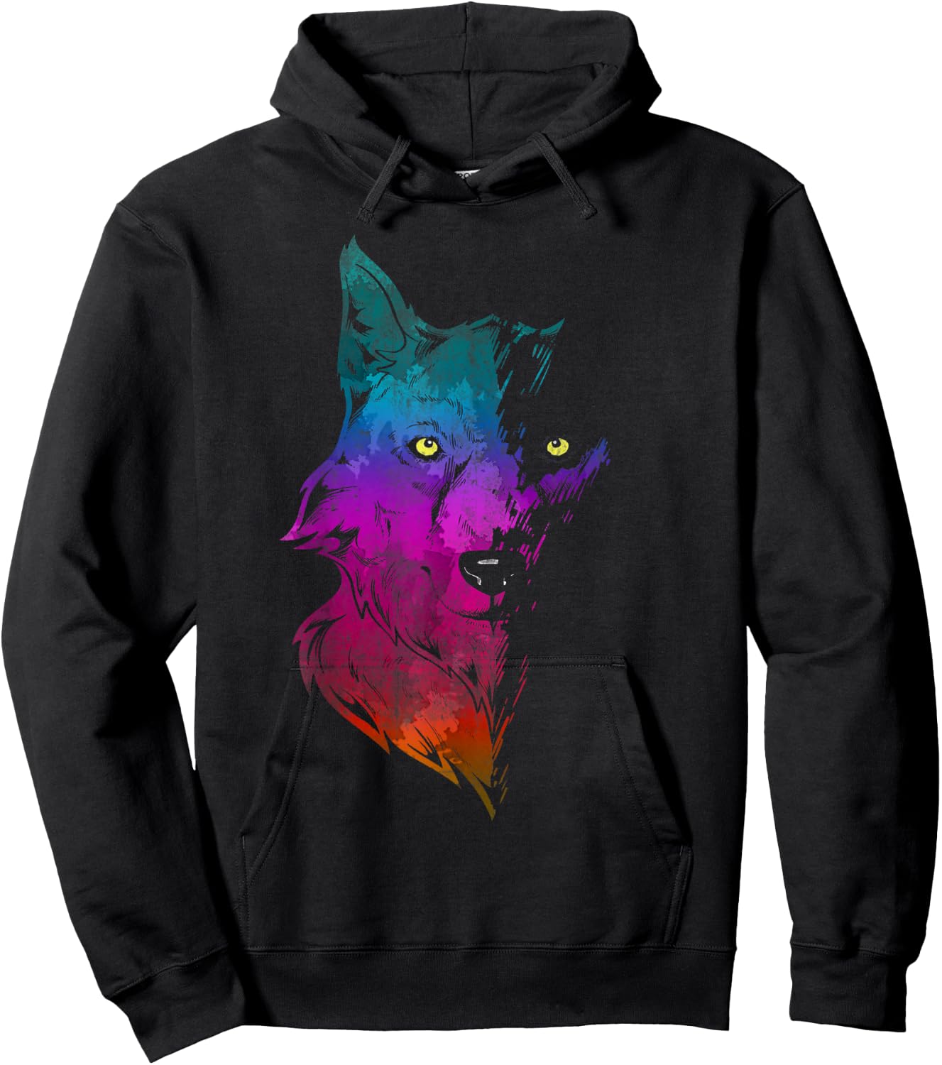 Howl Wildlife Forest Animal Predator Portrait Colorful Wolf Hoodie - Hoodie | Black