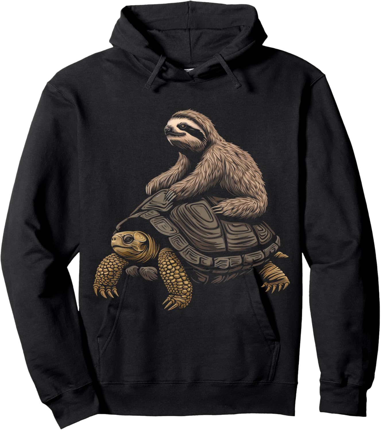 Sloth Riding Turtle Funny Animal Sloth Lover Hoodie - Hoodie | Black