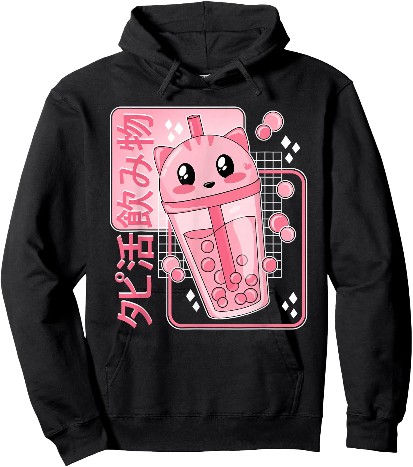 Kawaii Boba Tea Cat Bubble Tea Japanese Anime Women Girls Hoodie - Hoodie | Black