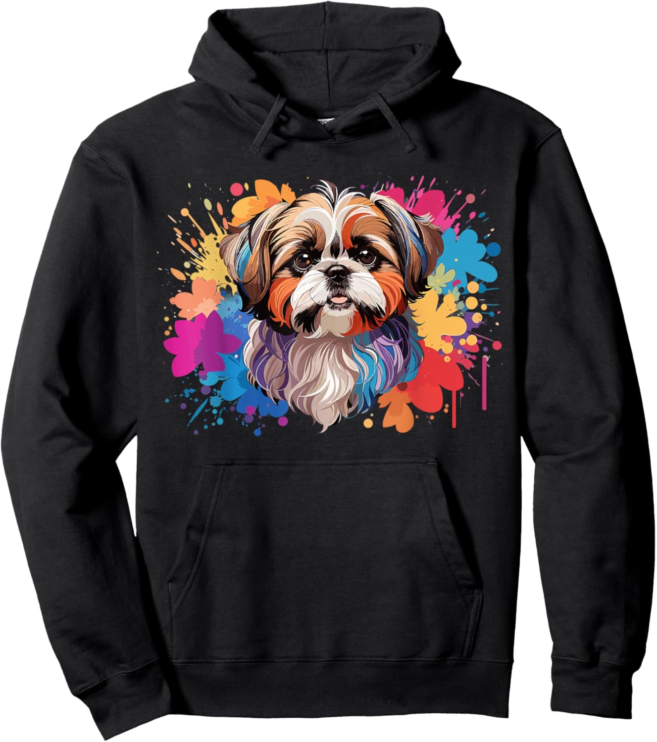 Colorful Splash Art Shih Tzu Portrait ShihTzu Puppy Owners Hoodie - Hoodie | Black