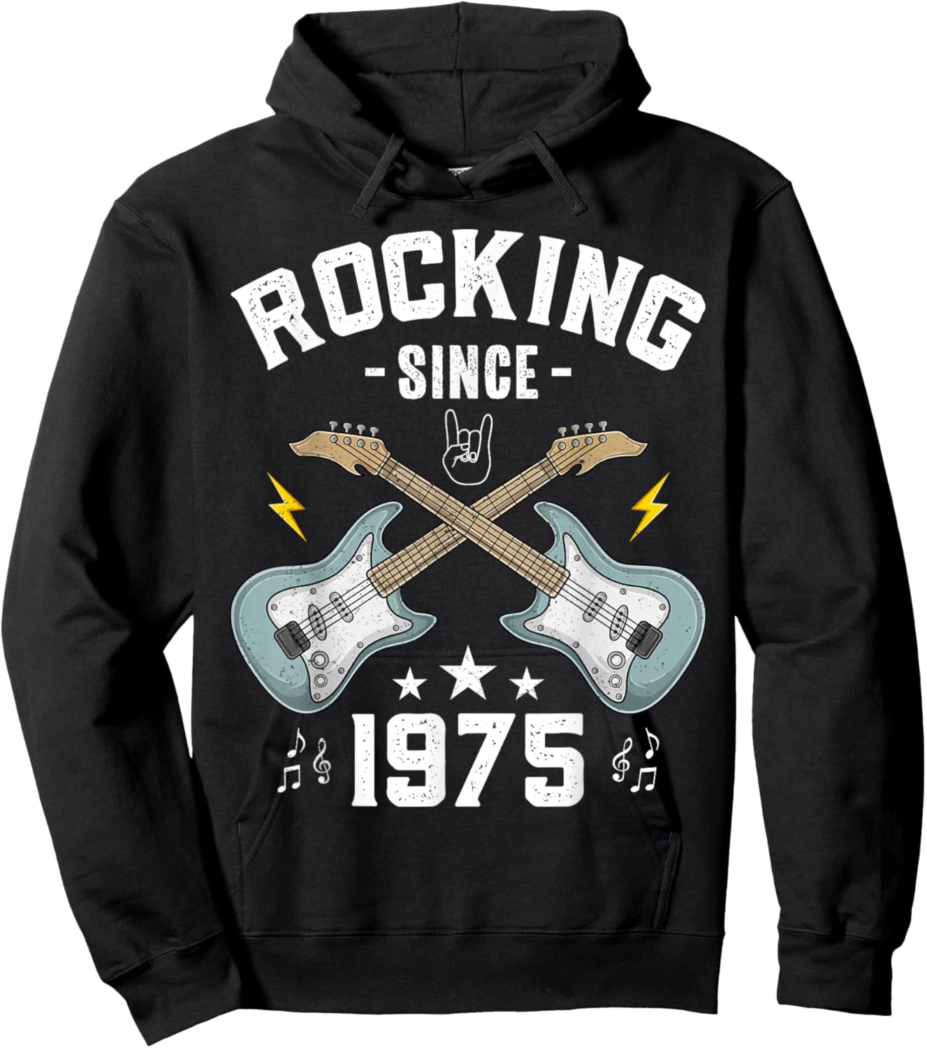 Rocking Since 1975 Vintage Rock Music Guitar 50th Birthday Hoodie - Hoodie | Black