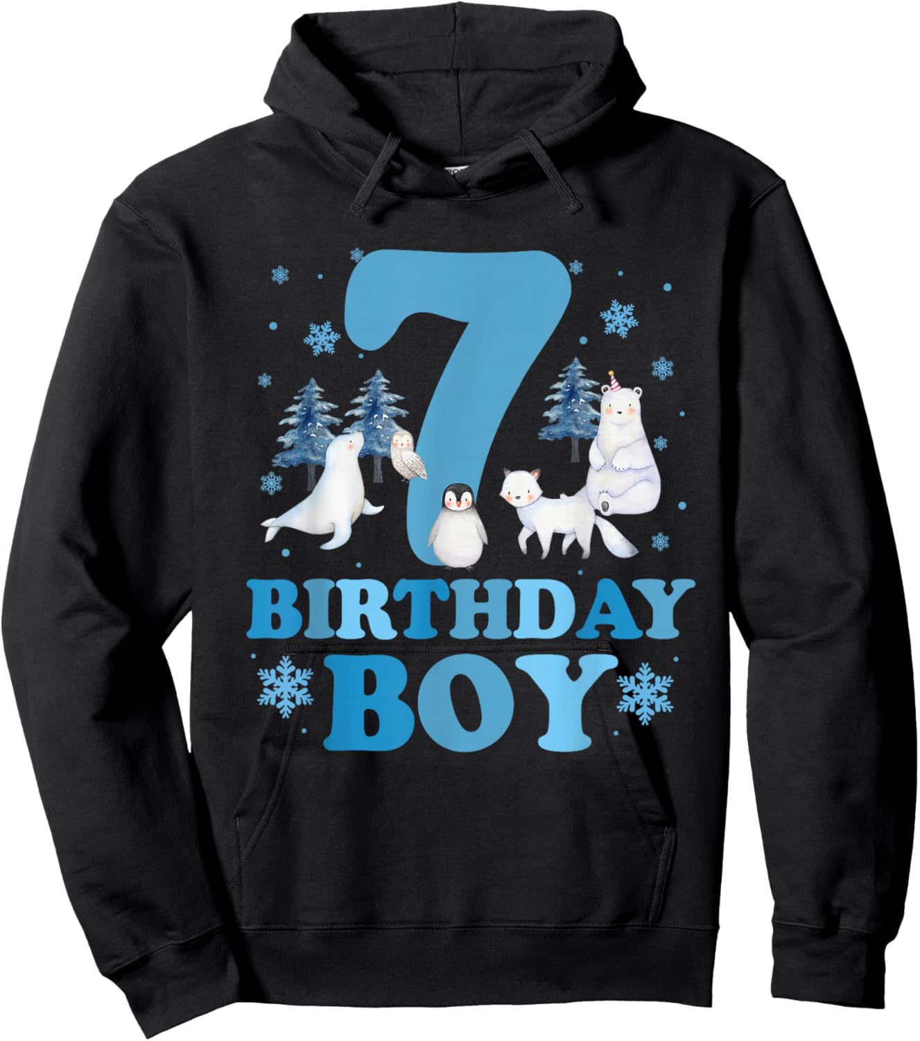 Winter 7th Birthday Boy Arctic Animals 7 Year Old Birthday Hoodie - Hoodie | Black