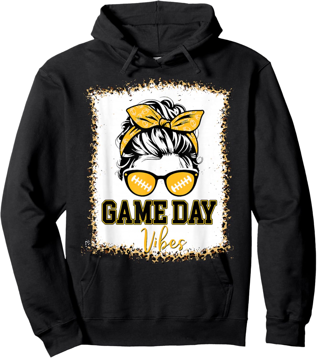Black Gold Game Day Vibes Football Women Leopard Print Hoodie - Hoodie | Black