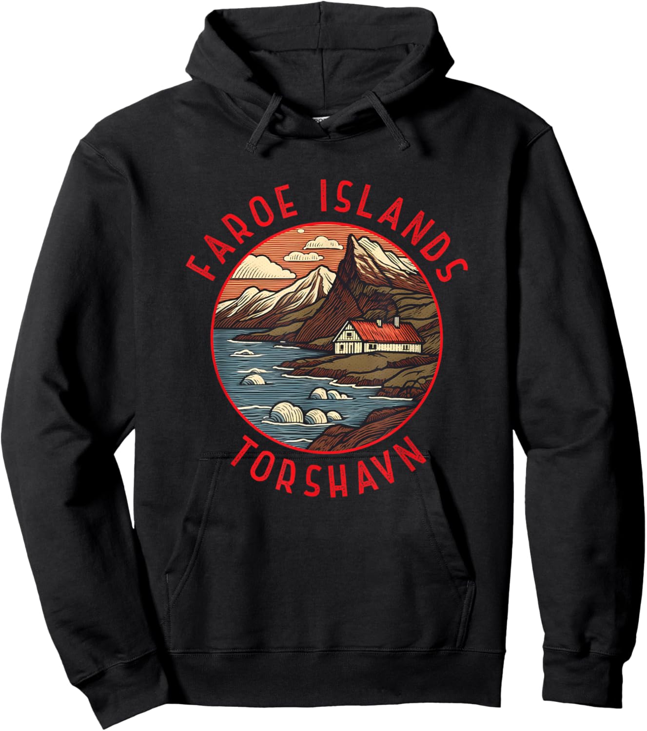 Faroe Islands Tórshavn Retro Distressed Circle Hoodie - Hoodie | Black