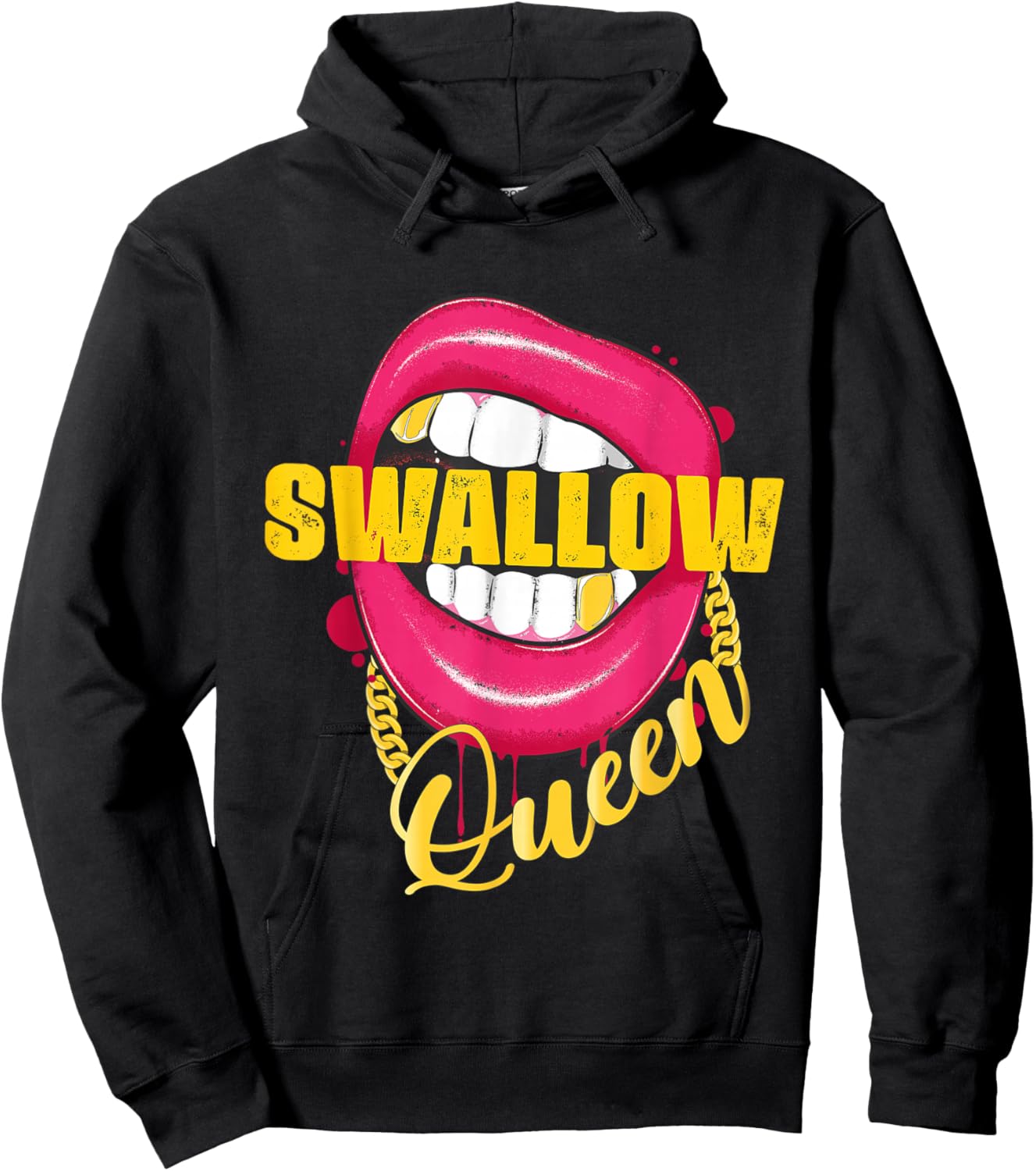Swallow Queen Lips Golden Necklace Naughty Queen Hoodie - Hoodie | Black