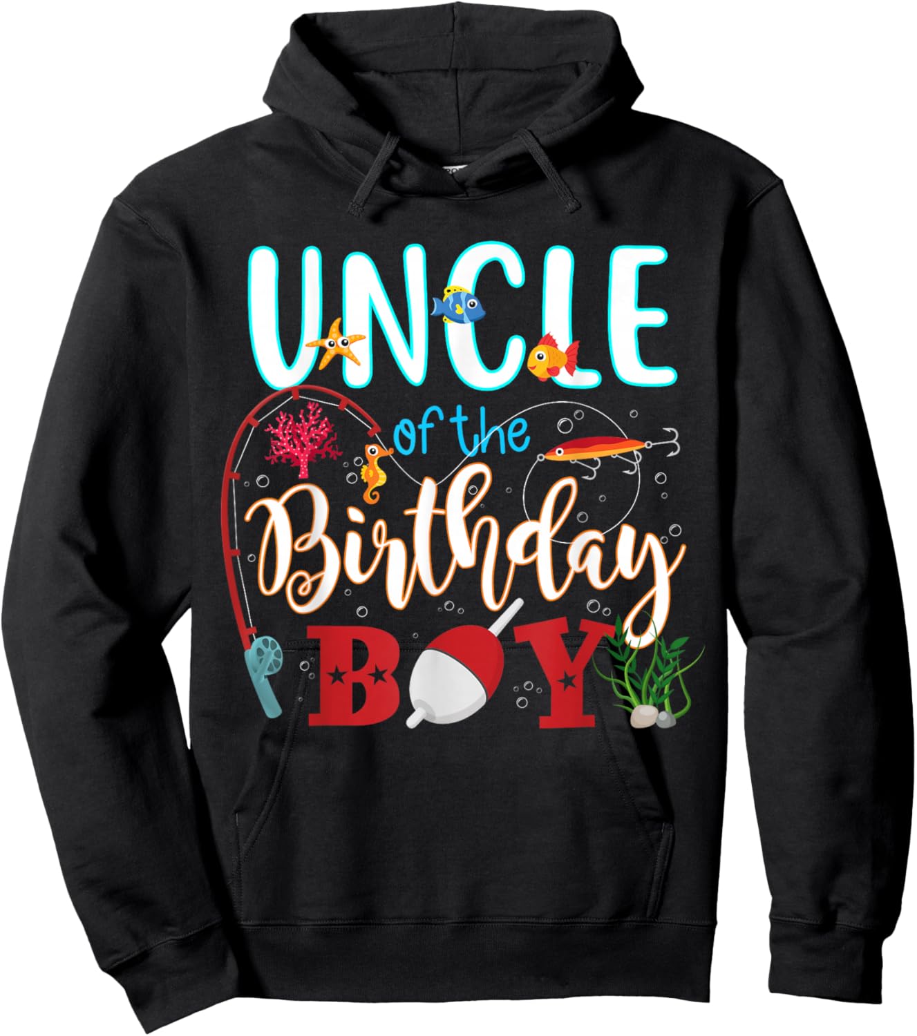 Uncle of The Birthday Boy Matching Family Fishing Party Hoodie - Hoodie | Black