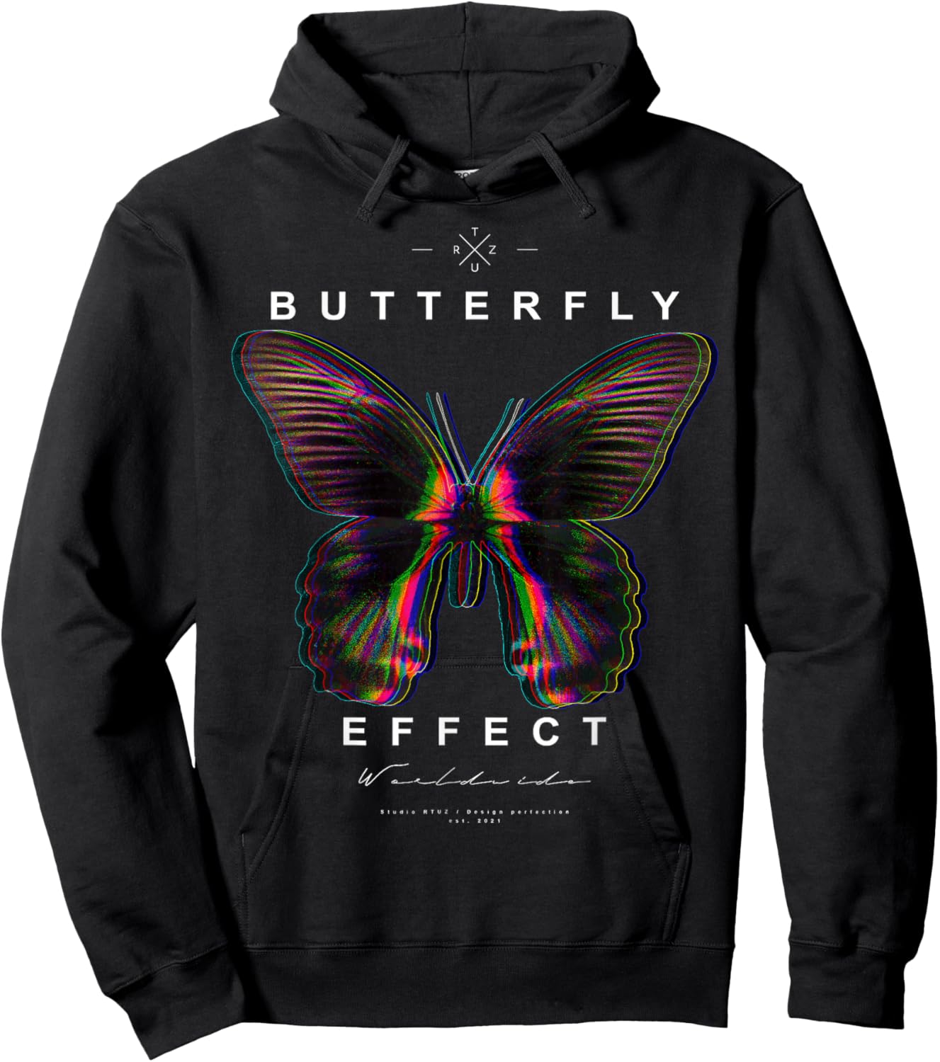 Hip Hop Y2K Hipster Streetwear Urban Mite Butterfly Papillon Hoodie - Hoodie | Black