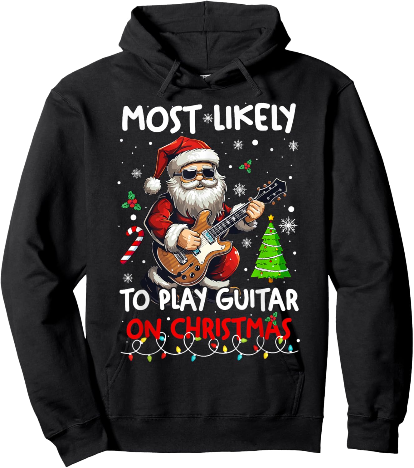Most Likely To Play Guitar With Santa Matching Christmas Hoodie - Hoodie | Black