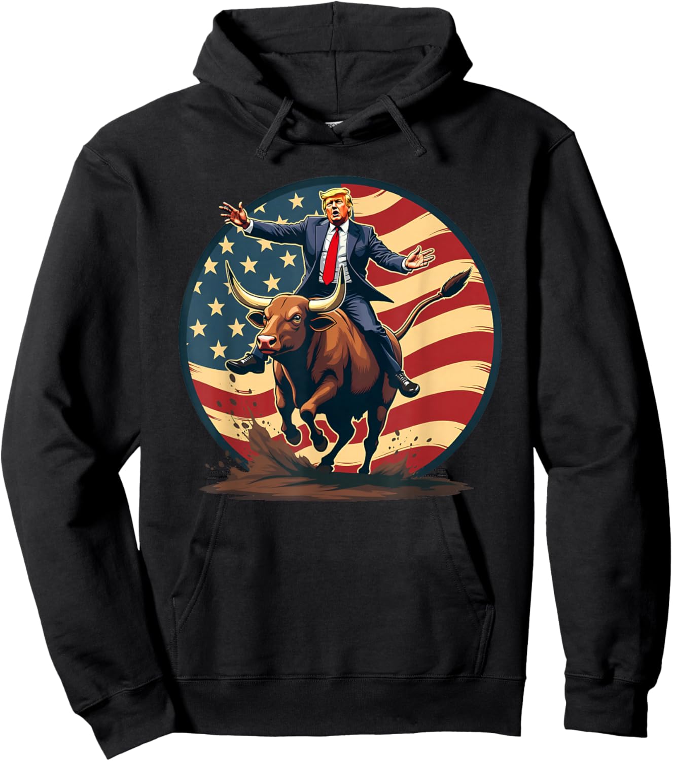 Trump Bull Rider American Flag USA Riding Rodeo Cowboy Hoodie - Hoodie | Black