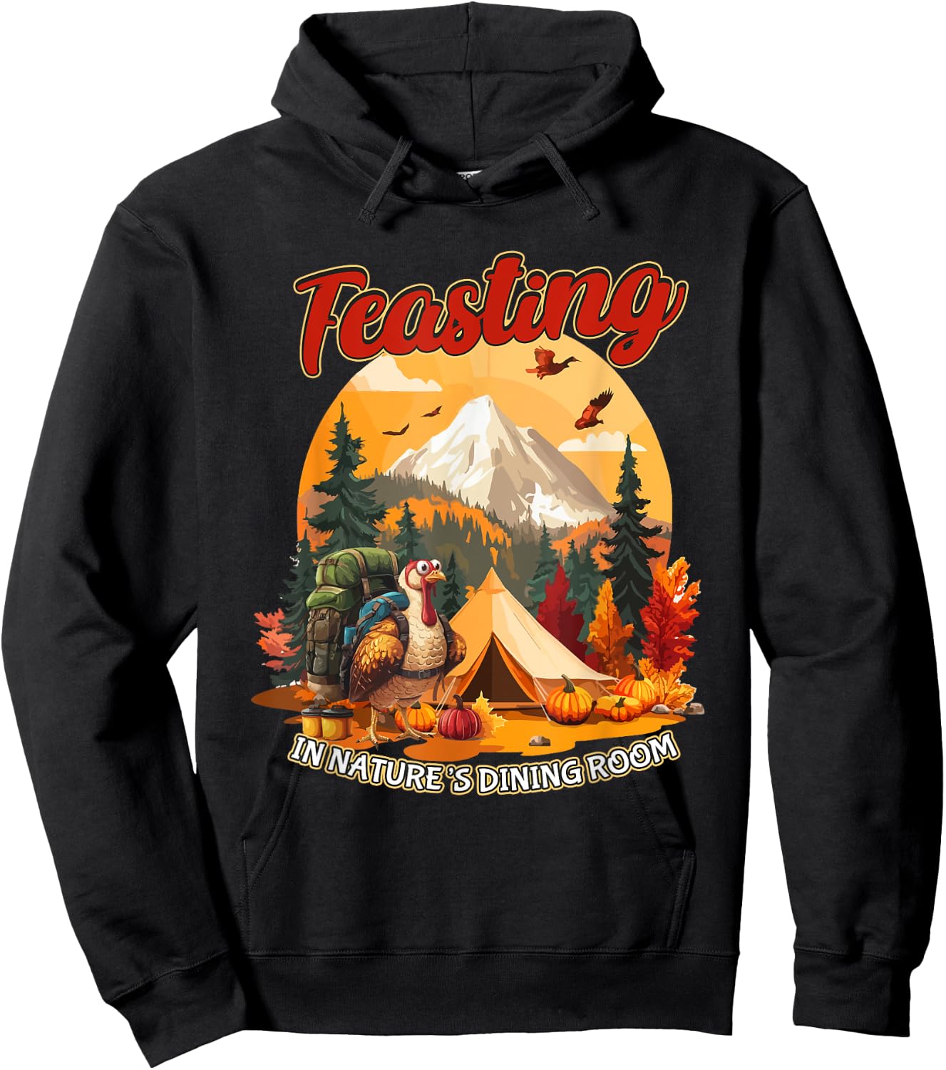 Thanksgiving Camping Turkey Hiking Lover Hoodie - Hoodie | Black
