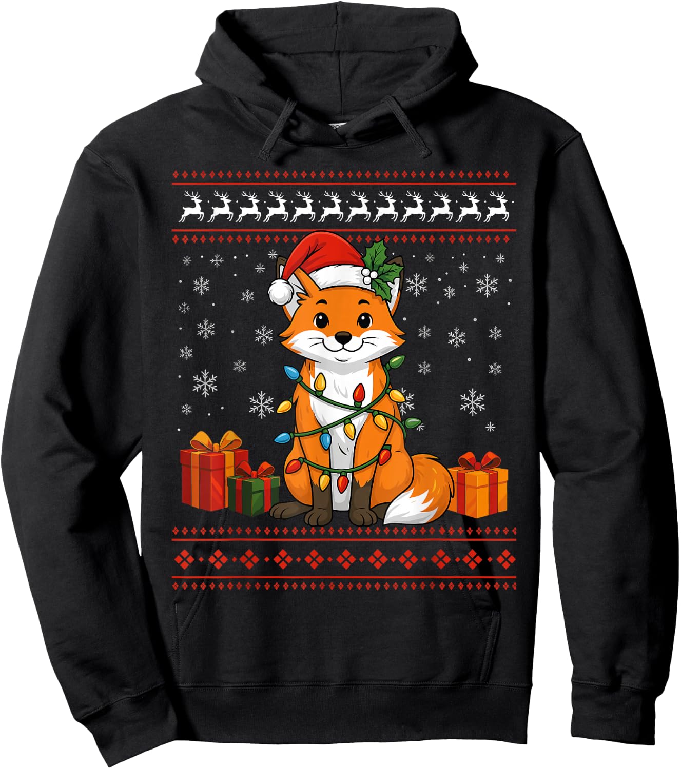 Fox Christmas Ugly Sweater Fox Graphic Hoodie - Hoodie | Black