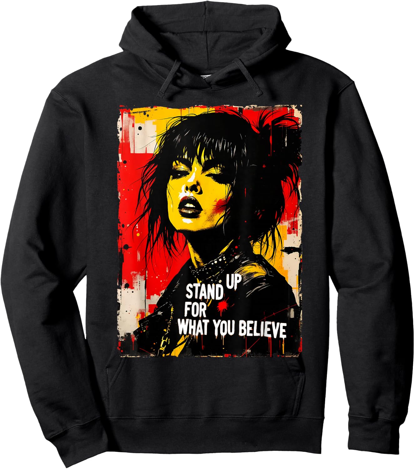 Punk Girl Graffiti Grunge 90s Distressed Graphic Vintage Hoodie - Hoodie | Black