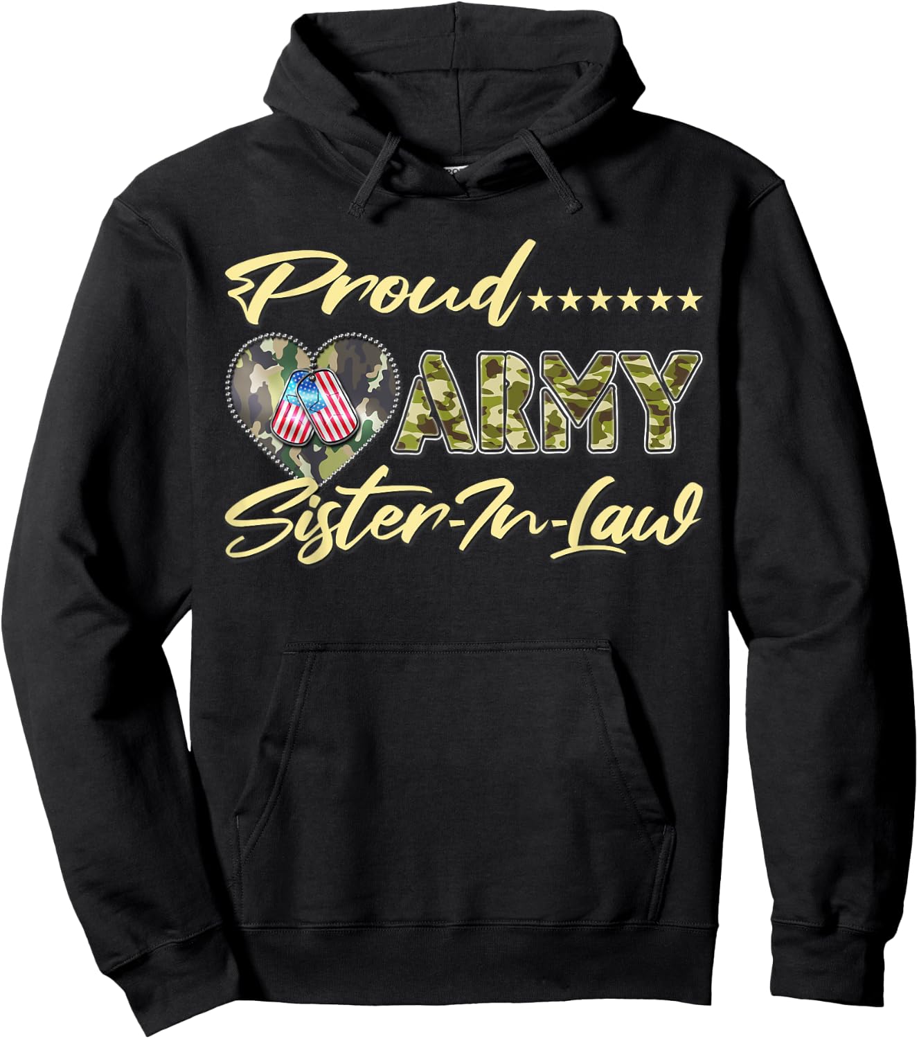 Proud Army Sister-In-Law - US Flag Dog Tags Military Family Hoodie - Hoodie | Black