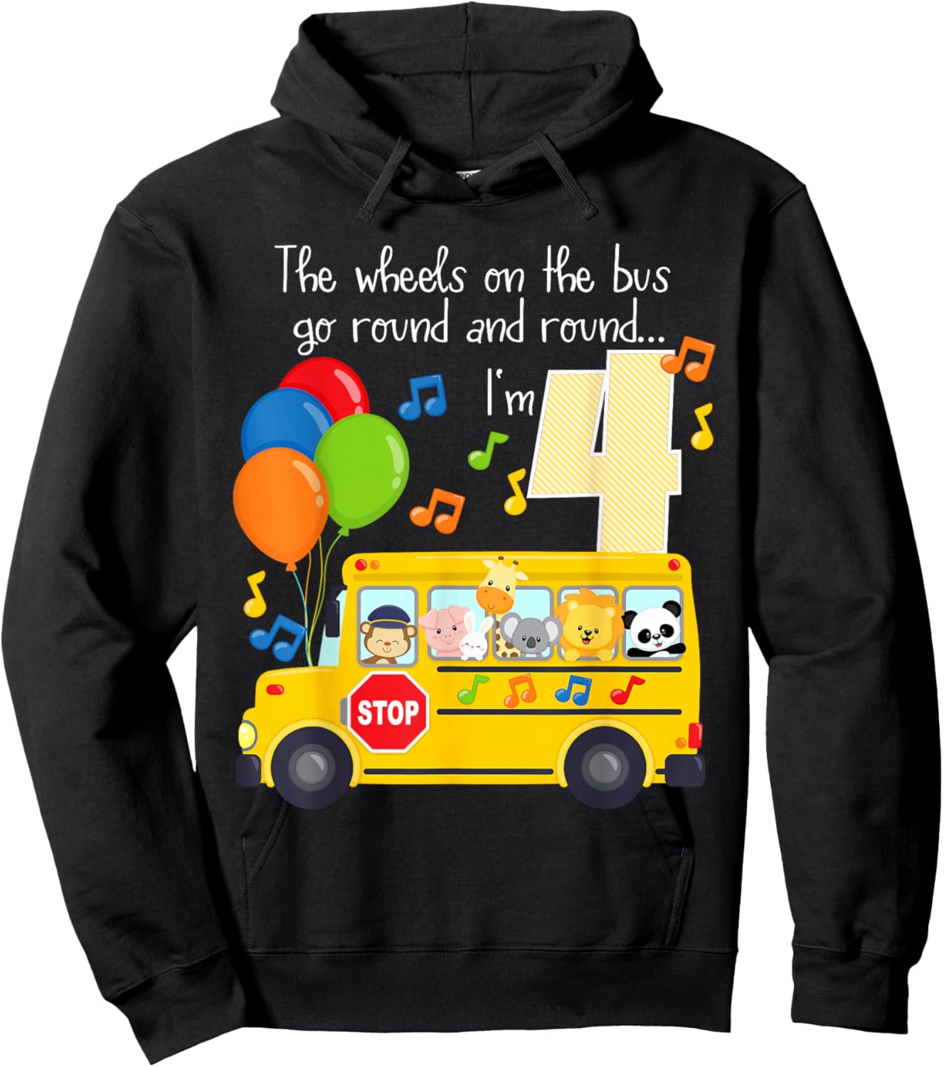 The Wheels On The Bus 4th Birthday 4 Yrs Old Family Matching Hoodie - Hoodie | Black