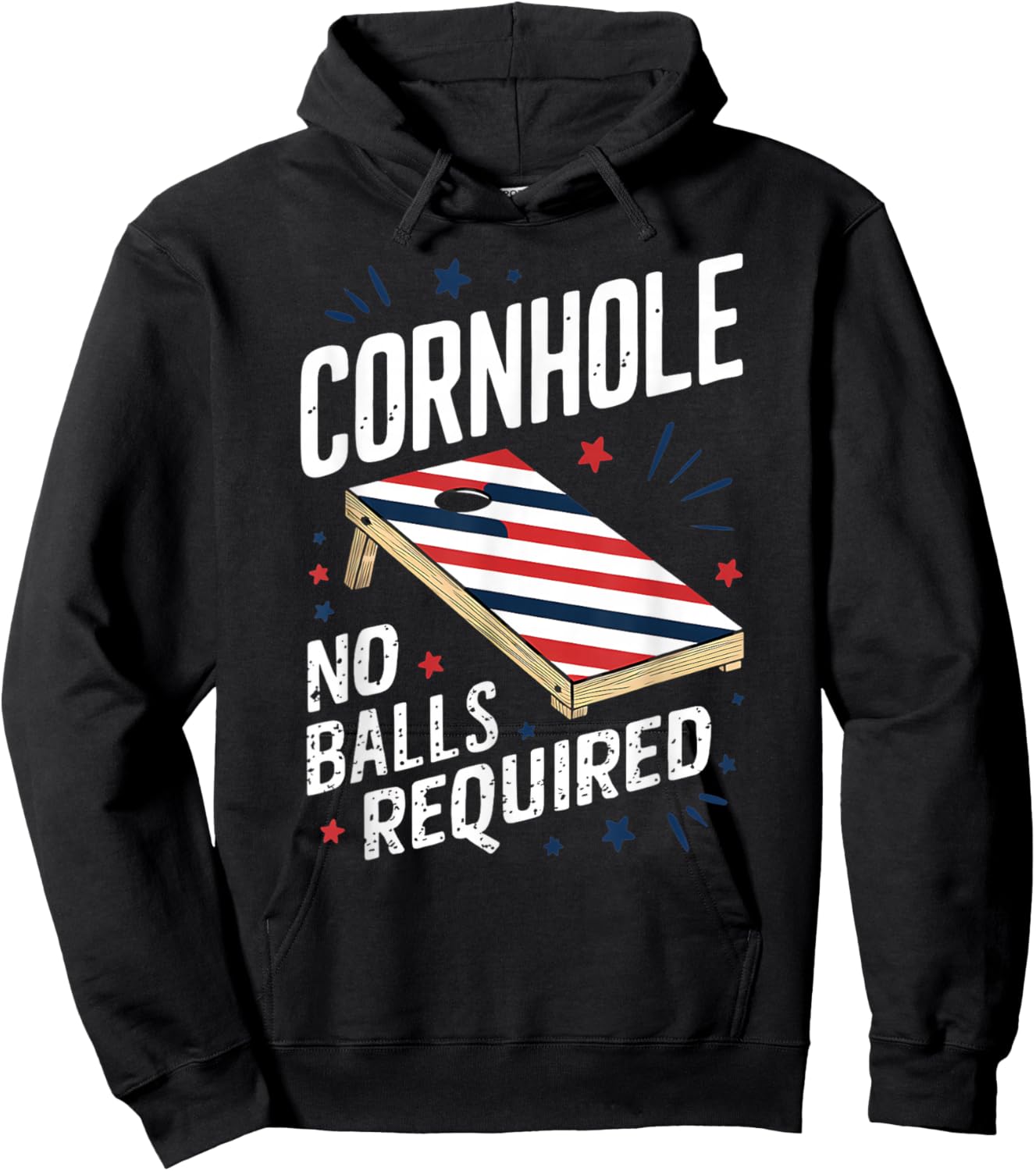 Funny Patriotic July 4th Cornhole No Balls Required Hoodie - Hoodie | Black