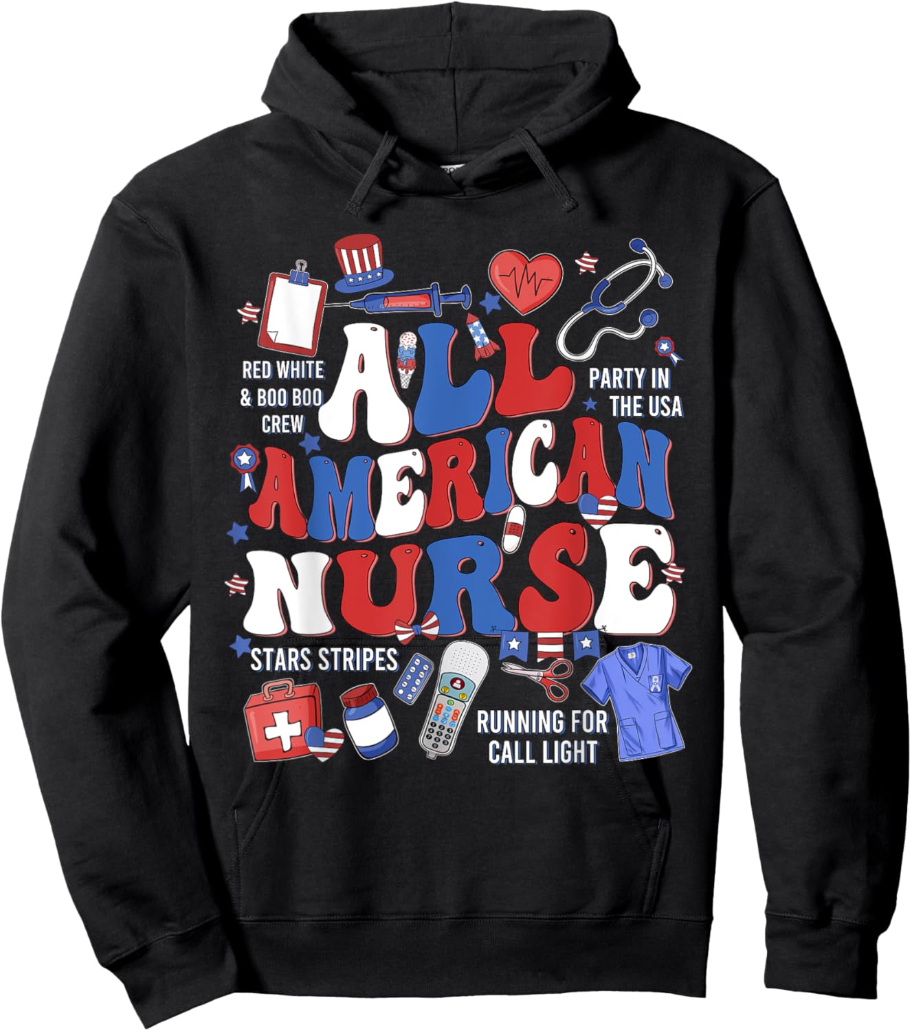 All American Nurse Memorial Day Honor And Remember Hoodie - Hoodie | Black