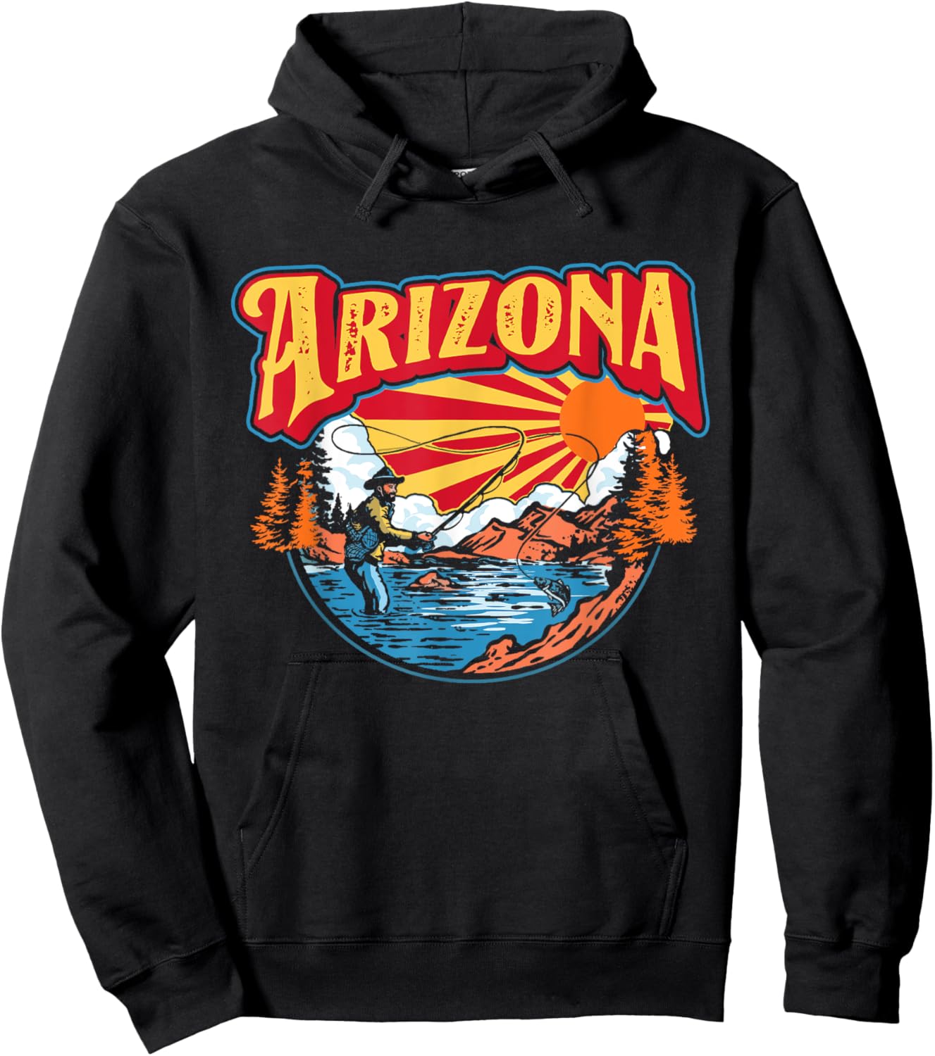 Arizona Fly Fishing AZ State Flag Trout Fisherman Vintage Hoodie - Hoodie | Black