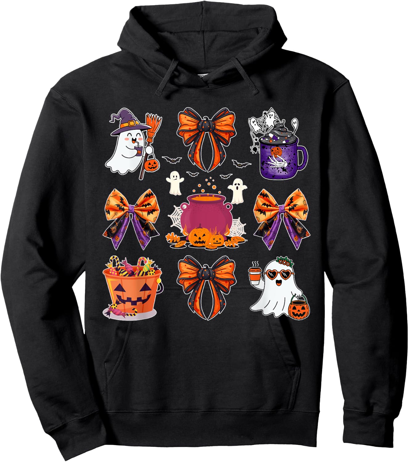 Ghost Boo Candy Buckets Pumpkin Spice Halloween Coquette Bow Hoodie - Hoodie | Black