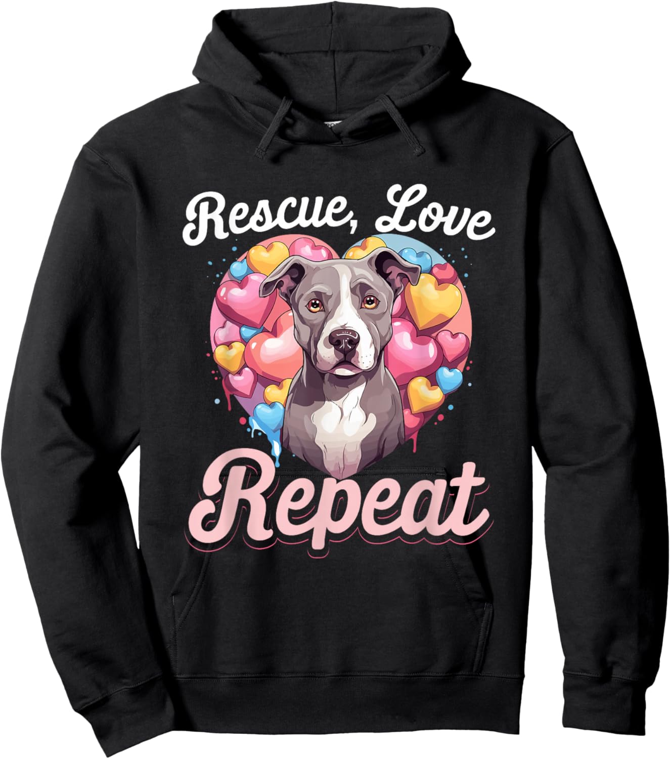 Pitbull Pittie - Rescue Love Repeat Hoodie - Hoodie | Black