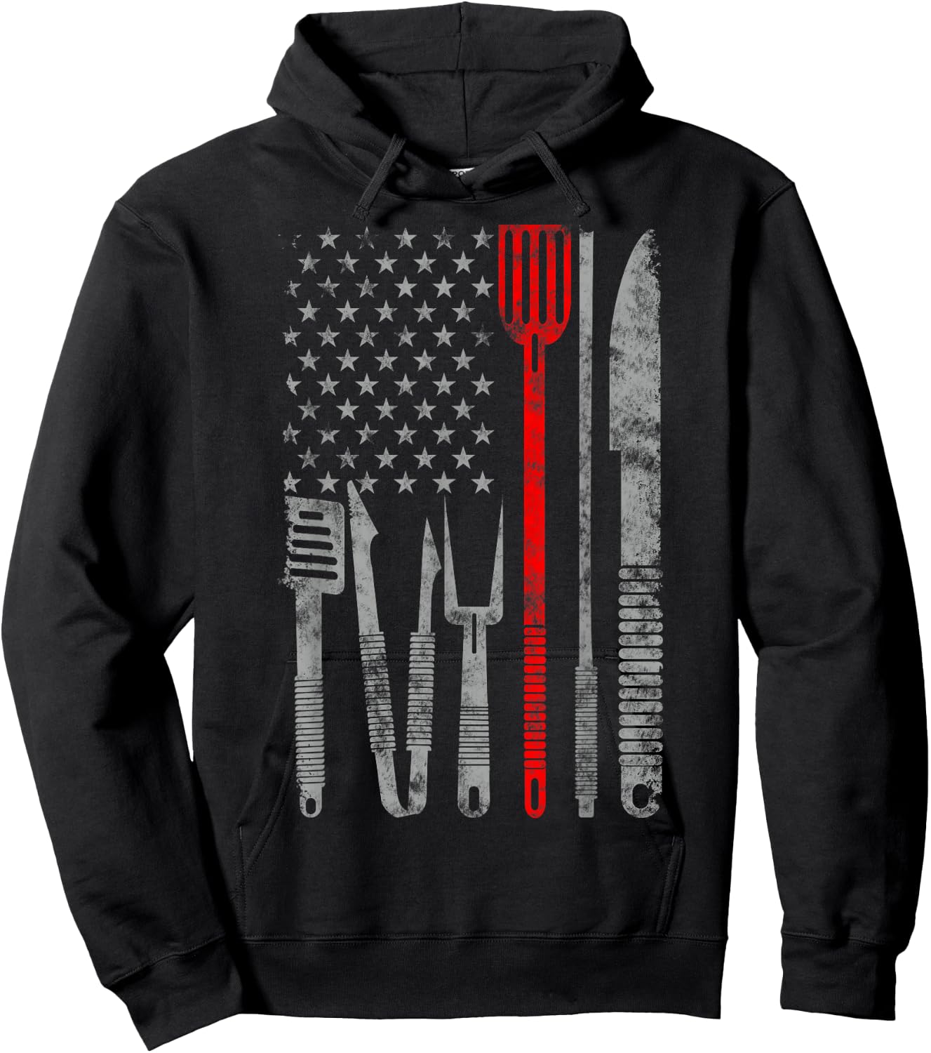 BBQ grill cooking chef thin red line USA flag gifts for chef Hoodie - Hoodie | Black