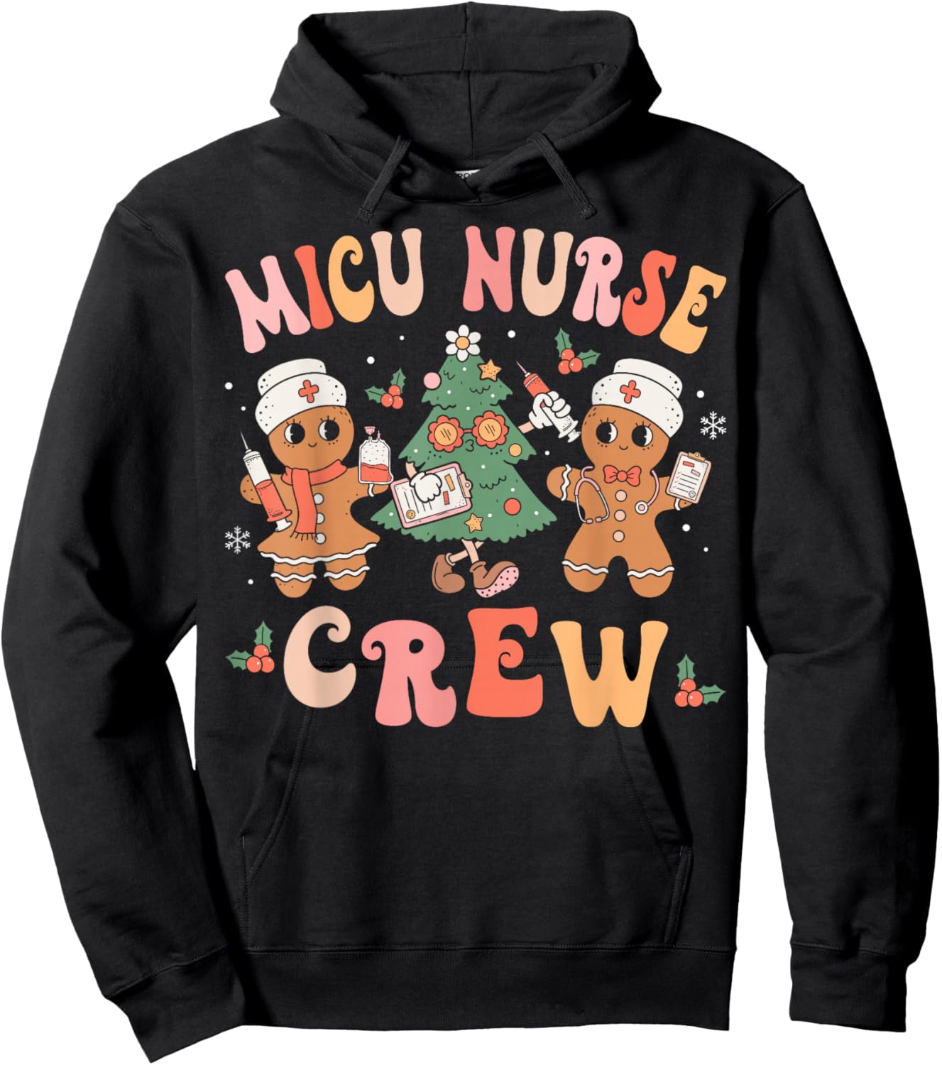 Retro MICU Crew Christmas Intensive Care Unit Group Hoodie - Hoodie | Black