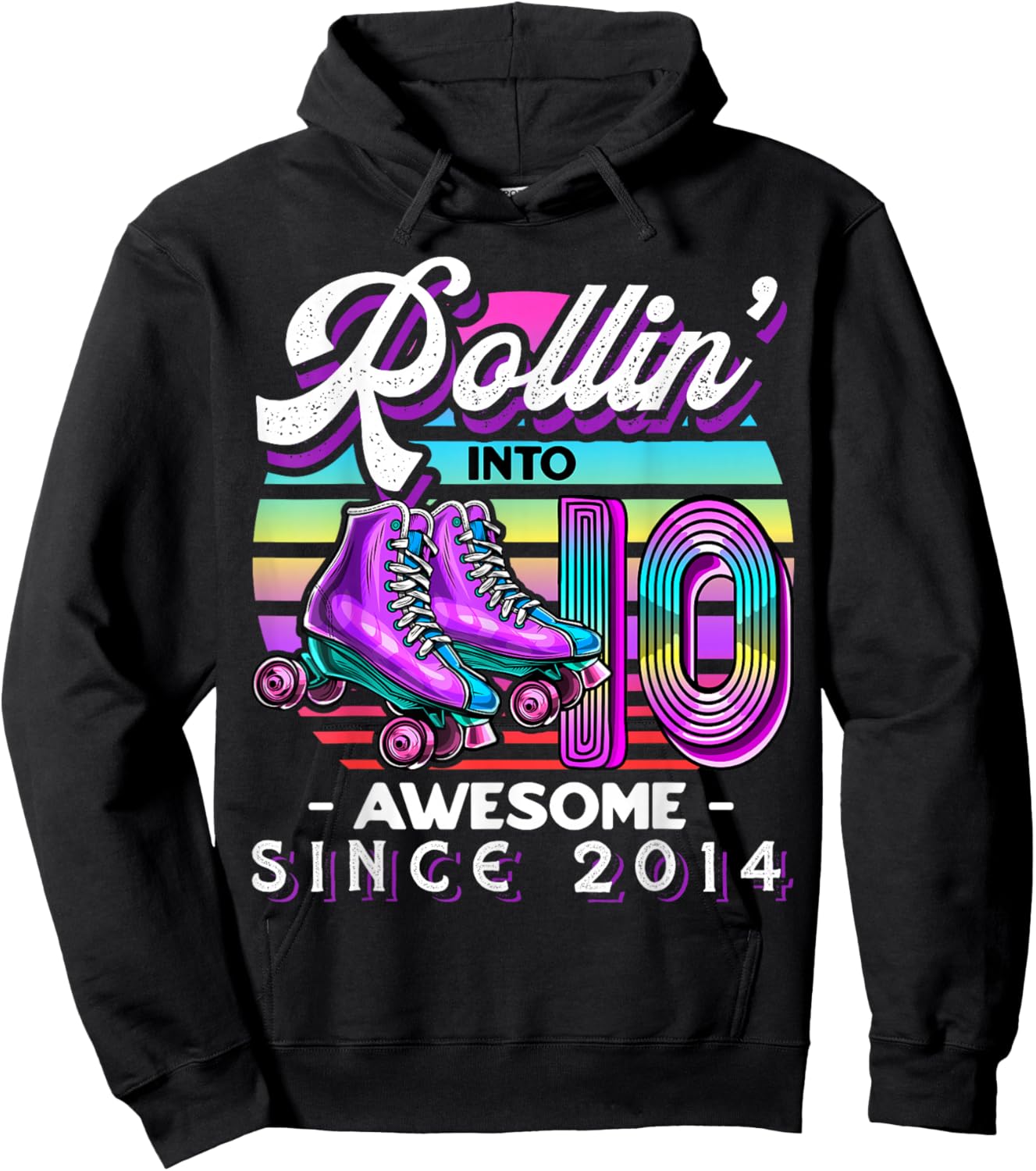 Roller Skating 10th Birthday Girls Rollin 10 Awesome 2014 Hoodie - Hoodie | Black