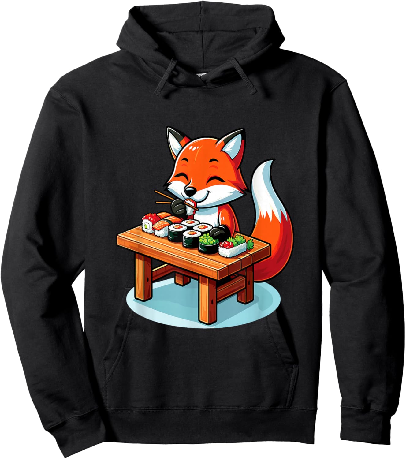 Cute Fox Eating Sushi Japanese Food Sushi Fox Lover Hoodie - Hoodie | Black