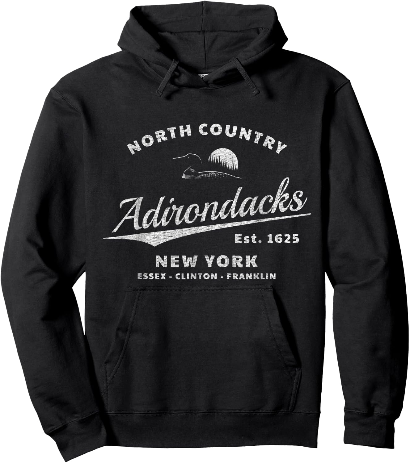 Adirondacks New York - Loon in Mountain Sunset - Throwback Hoodie - Hoodie | Black
