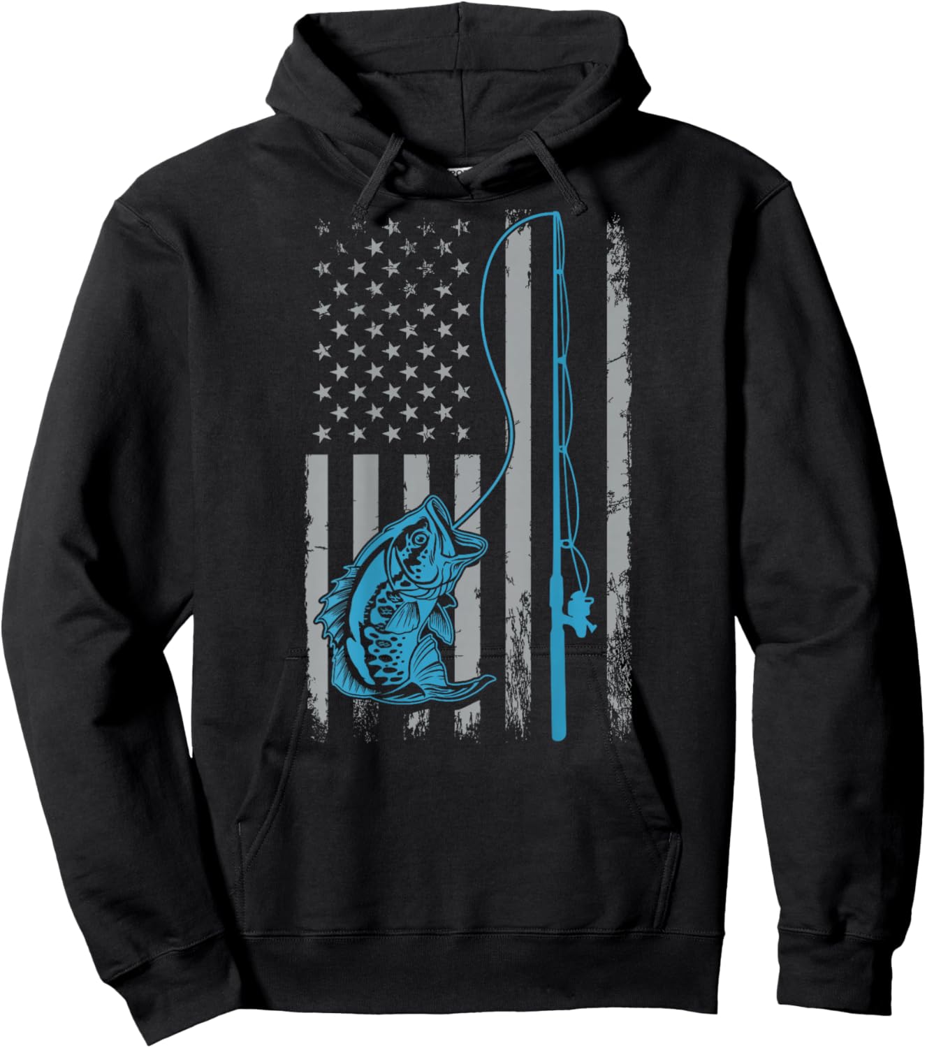American Flag Fishing Rod Bass Fishing Vintage Fisherman Hoodie - Hoodie | Black