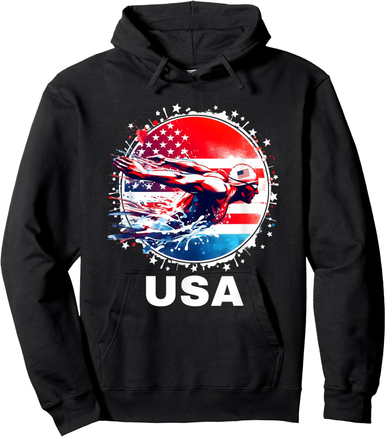 Swimming United States Team Apparel American Flag Swimming Hoodie - Hoodie | Black